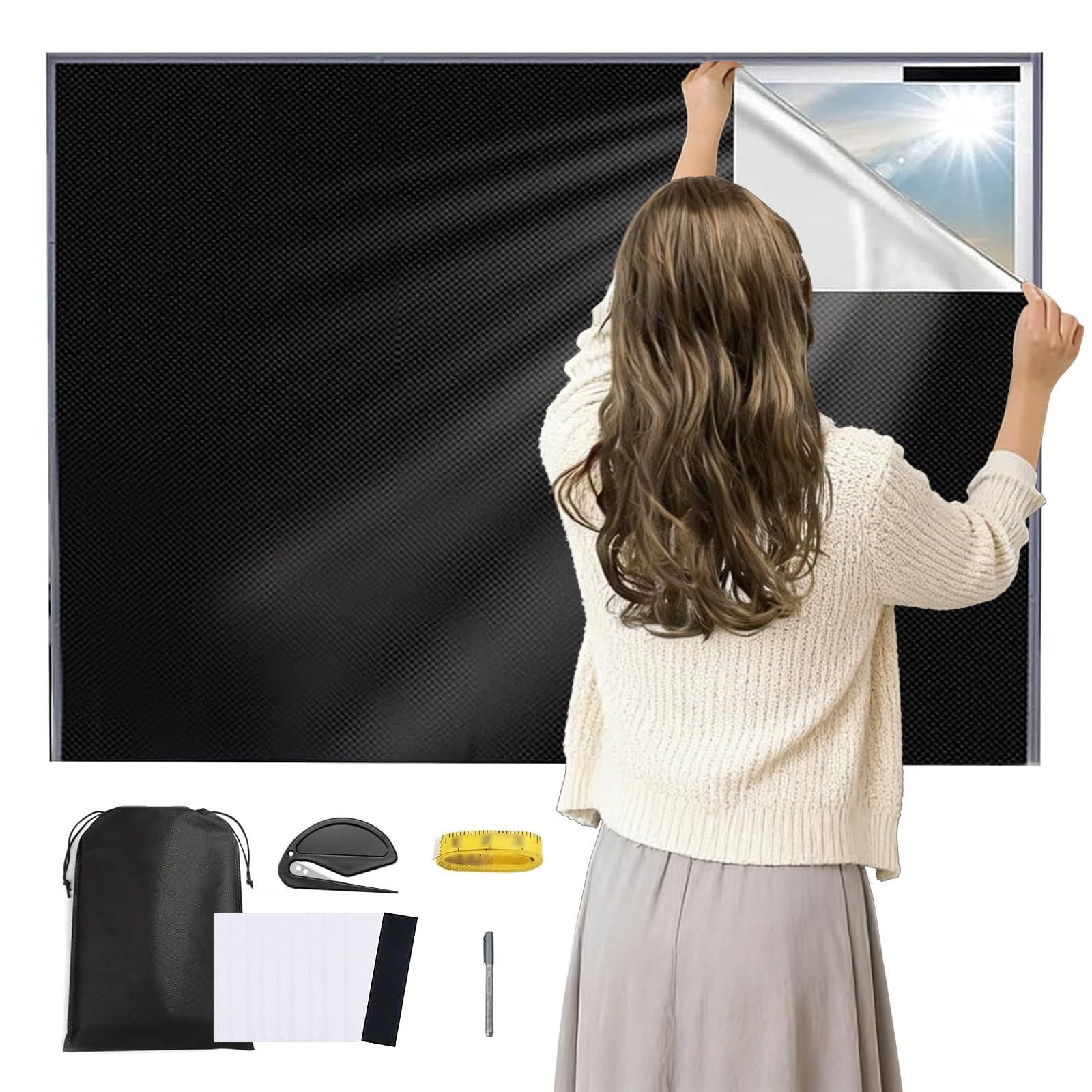 Blackout Blinds 145 x 200cm, 100% Blackout Blinds Stick on, No Drill Blinds for Windows Fits Any Size Shape, Temporary Portable Curtains for Bedroom Nursery Travel RV