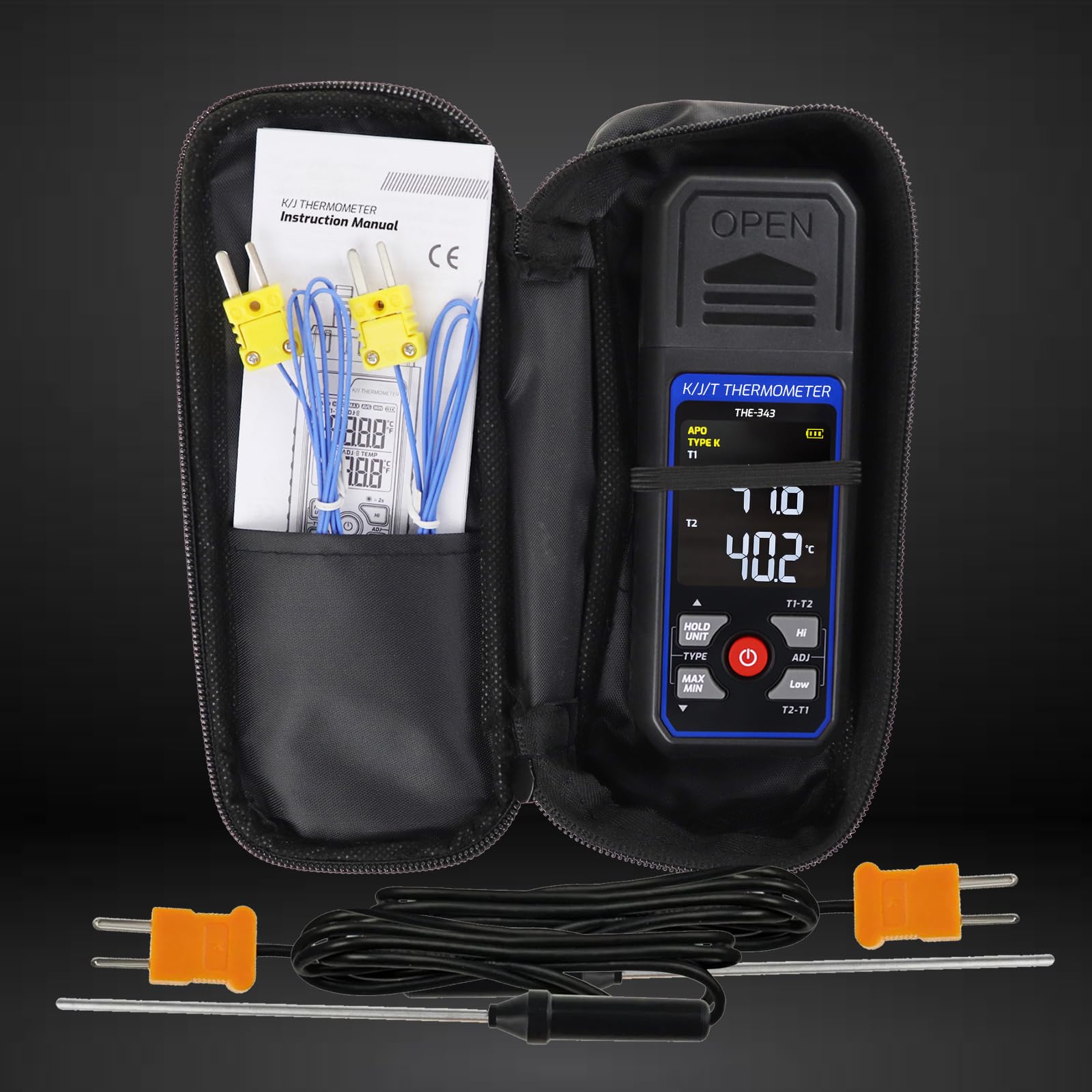 Thermocouple Thermometer Digital K/J/T Type with 4 K Type Thermocouple, HVAC Thermometer with Alarm & Adj Compensation, Temperature Meter -328°F ~ 2501°F Measuring Range — Amazon image 8