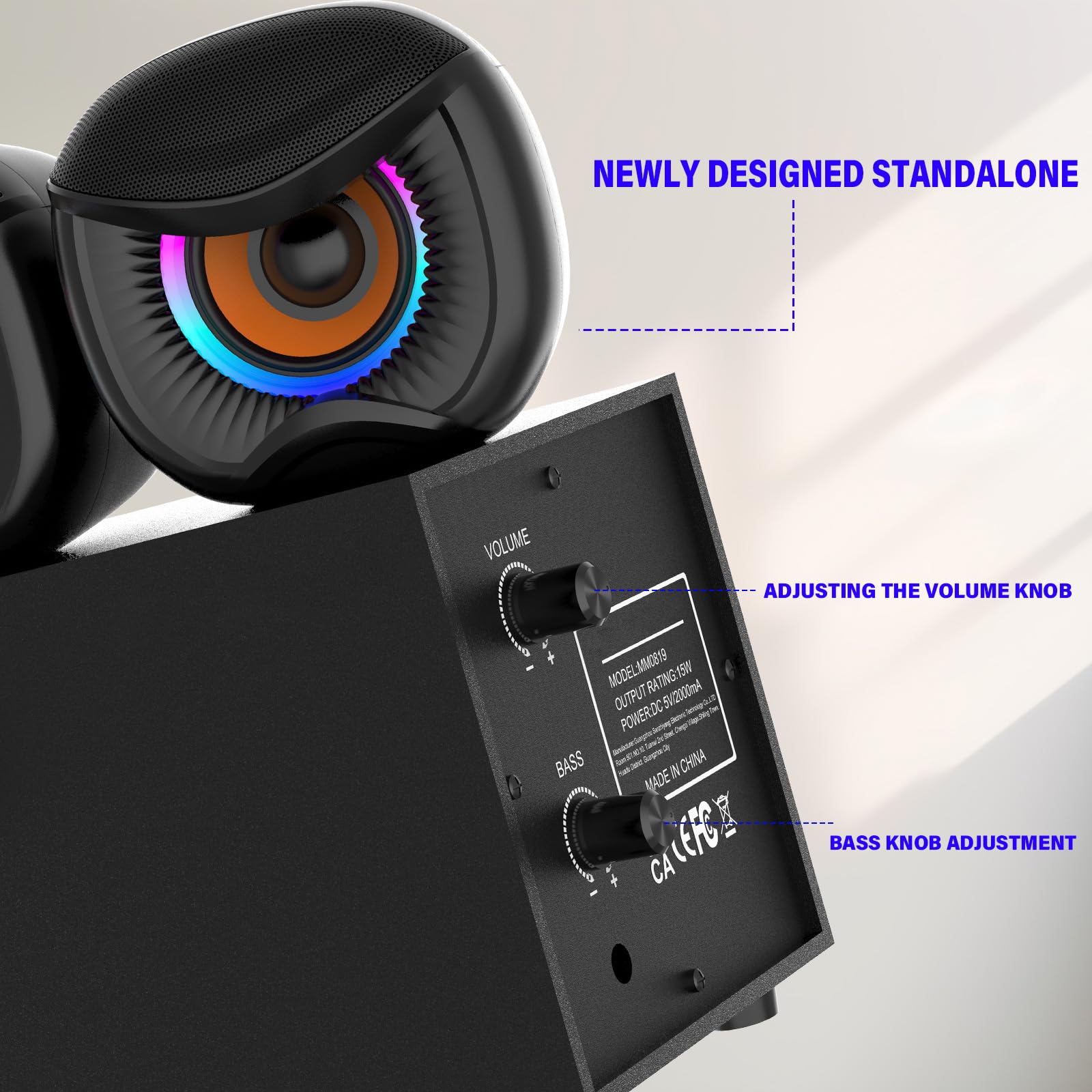Altoparlanti per computer 2.1, sistema stereo da gioco con subwoofer RGB, altoparlanti ausiliari da 3,5 mm alimentati via USB cablati per PC, laptop, tablet, telefoni - nero