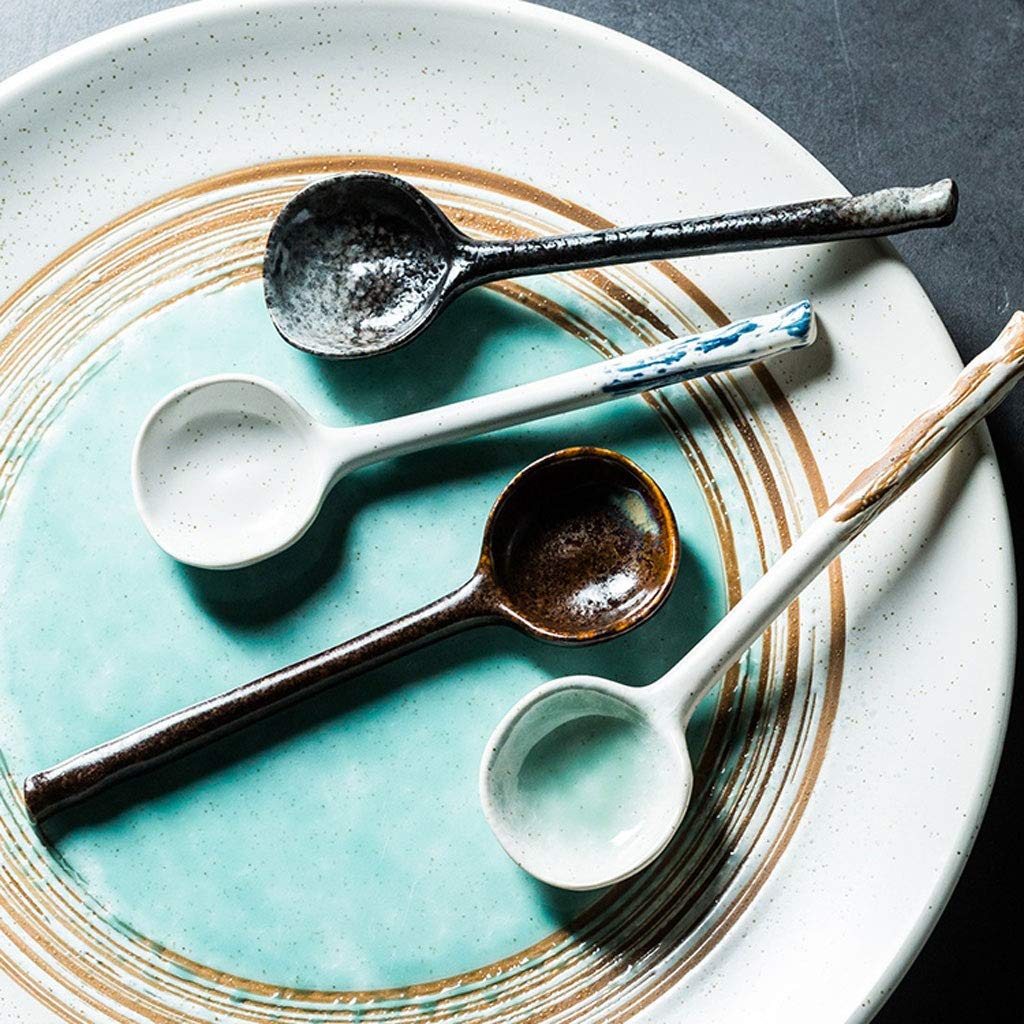 Cuillère Créative en Céramique pour Restaurant, Petite Cuillère À Riz, Cuillère À Café, Cuillère en Porcelaine Japonaise, Ensemble De 10 Pièces, 4 Couleurs, Cuillère À So（D）