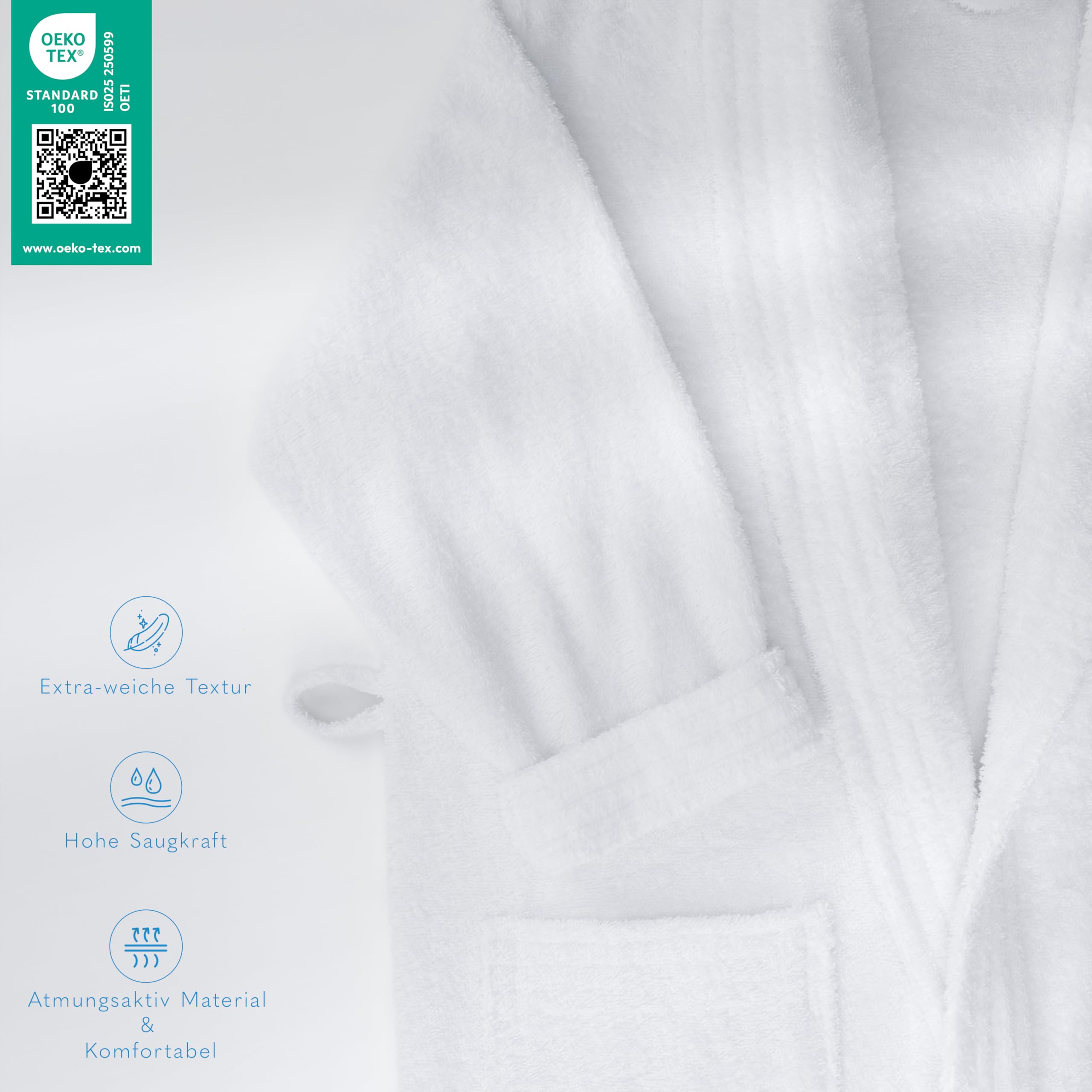Peignoir Femme 100% Coton – 380 g/m² Peignoir en Éponge Doux avec Poches pour la Maison le Sauna – Absorbant Respectueux de la Peau
