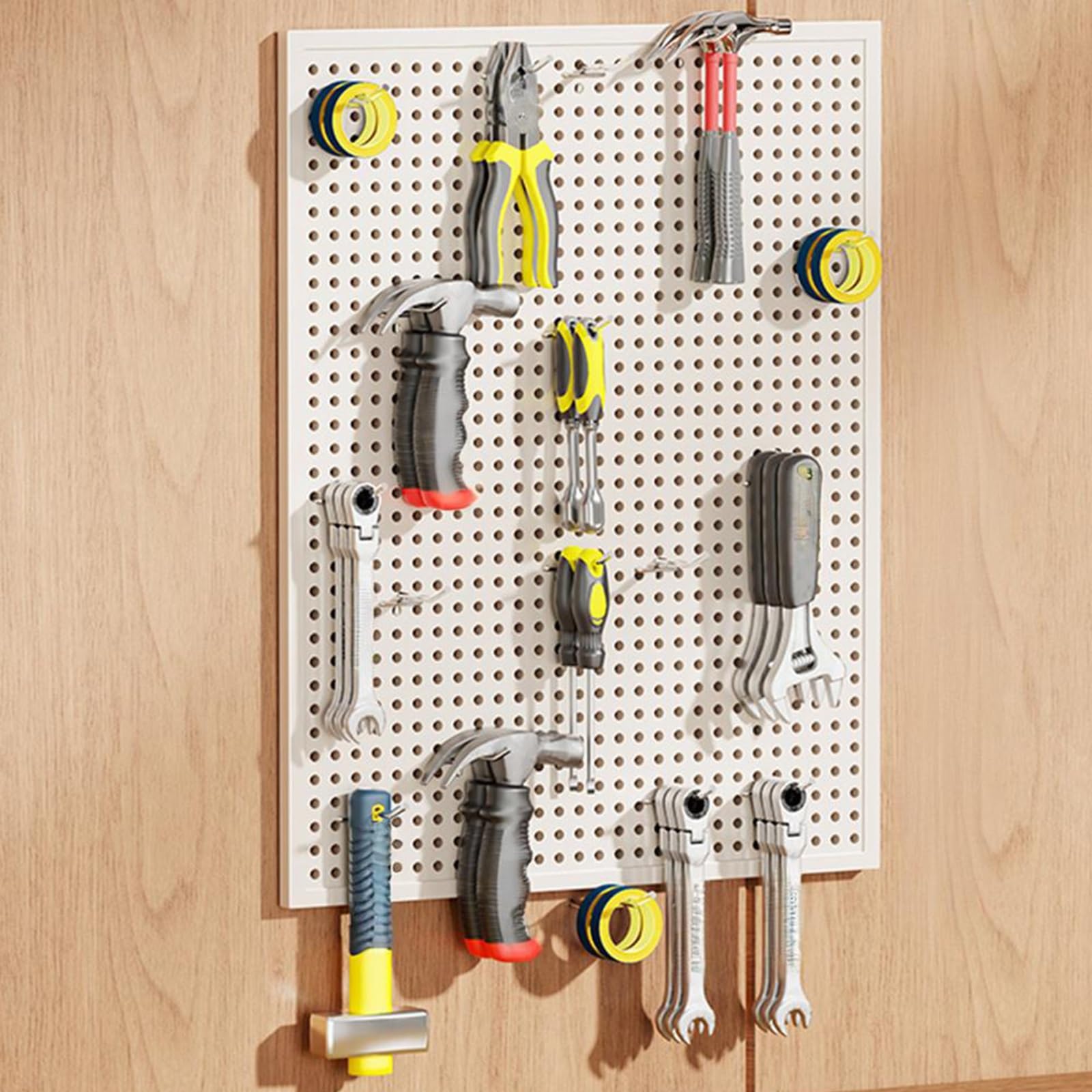 Panneau perforé en métal pour garage et rangement d'outils à la maison, 10 crochets inclus, 78,7 x 99,1 cm, idéal pour l'artisanat, le bureau, la cuisine, l'organisation durable blanc