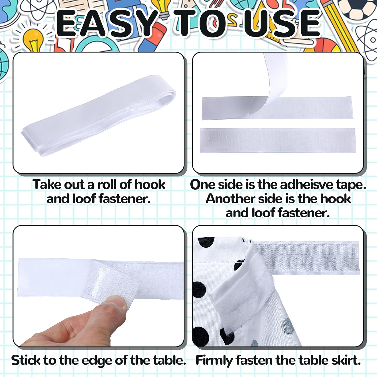 14Ft Black and White Polka Dots Table Skirt Cloths Teacher Desk Skirts for Classroom Decorations Rectangle Tablecover Skirt for Preschool Office Bookcase Cabinet Decorations Back to School Supplies