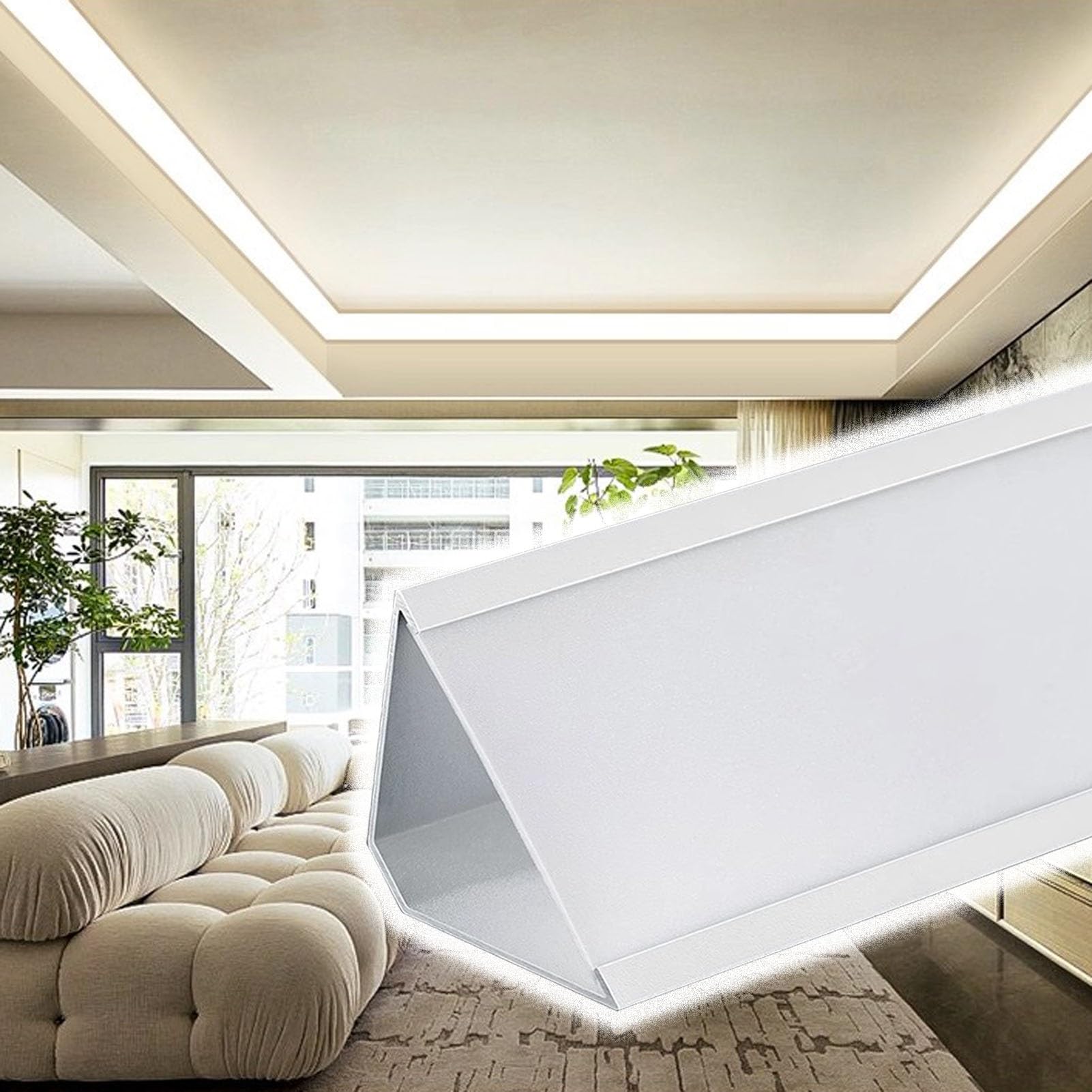 Plafonnier LED d'angle : fini les rubans visibles avec la moulure profilé aluminium 5m
