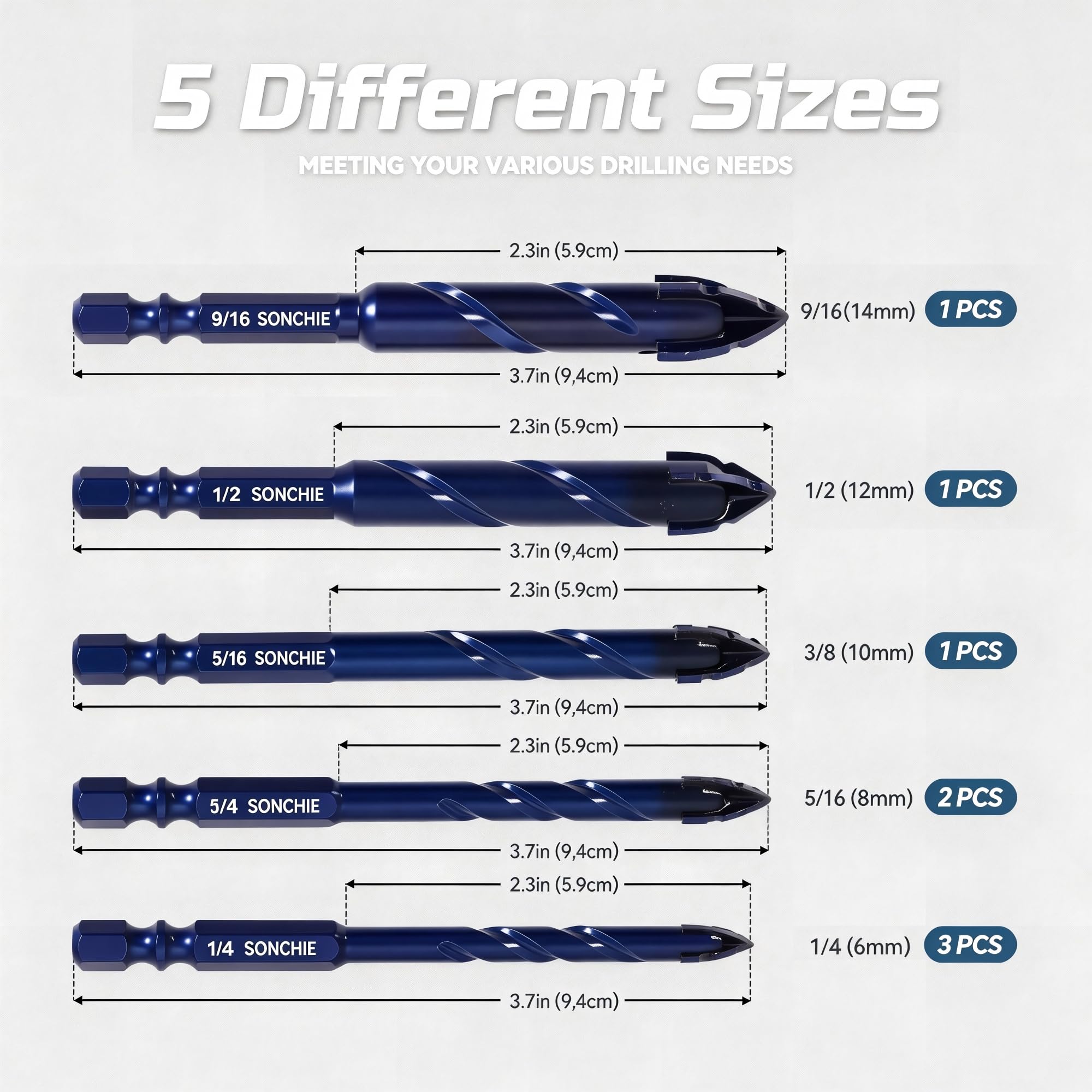 Serrated Masonry Drill Bit Set 1/4 to 9/16 Inch 8-Piece — Amazon image 4
