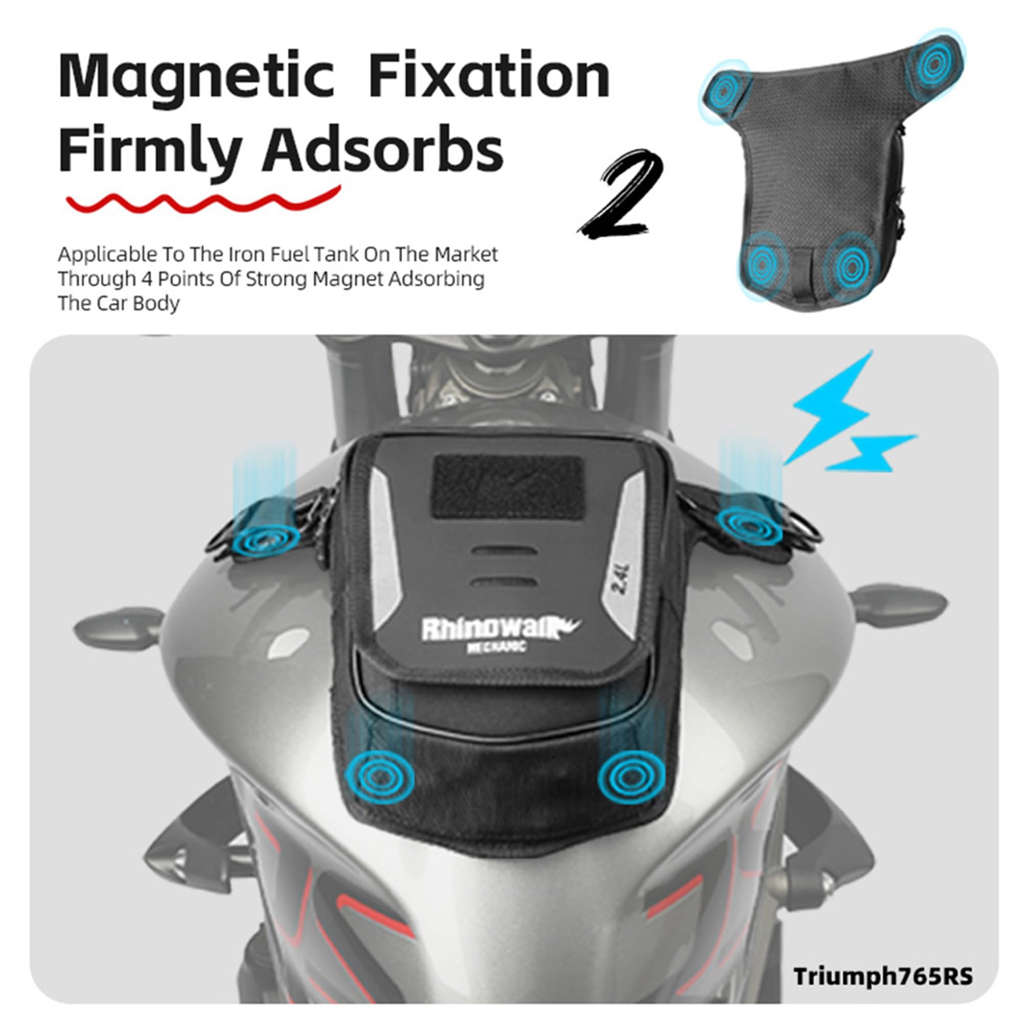 Rhinowalk Motorfiets-tanktas 2,4 l met magneet en riemen – beenzak, borstzak, crossbody bag met smartphonevak en regenhoes