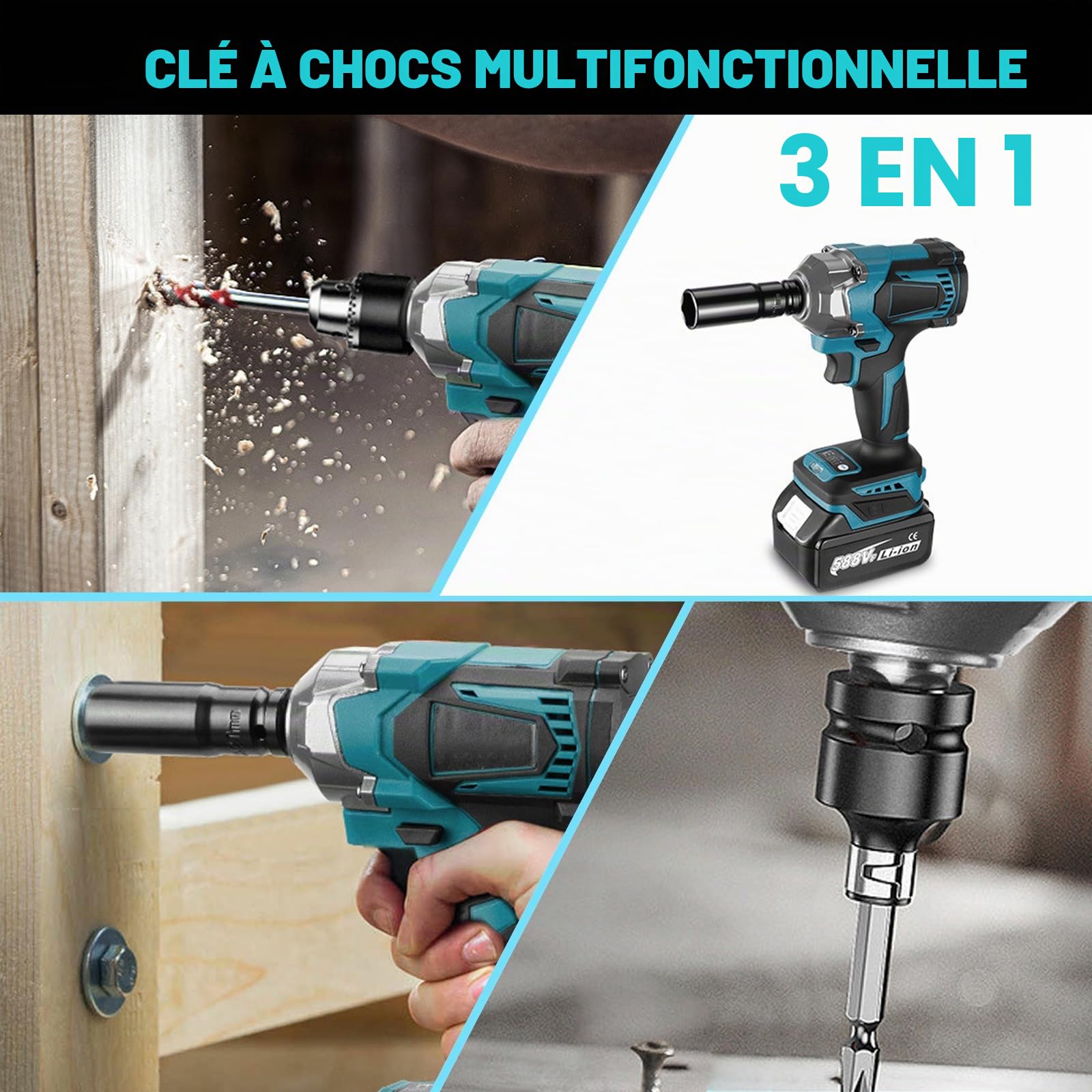 LIROPAU Clé à Chocs sans Fil Brushless 700Nm Boulonneuse à Choc Electrique | Visseuse à chocs Fréquence d'impact 2300RPM, 1/2" Boulonneuse Electrique Avec 2 Batteries 3.0Ah, 6 Douilles à Chocs