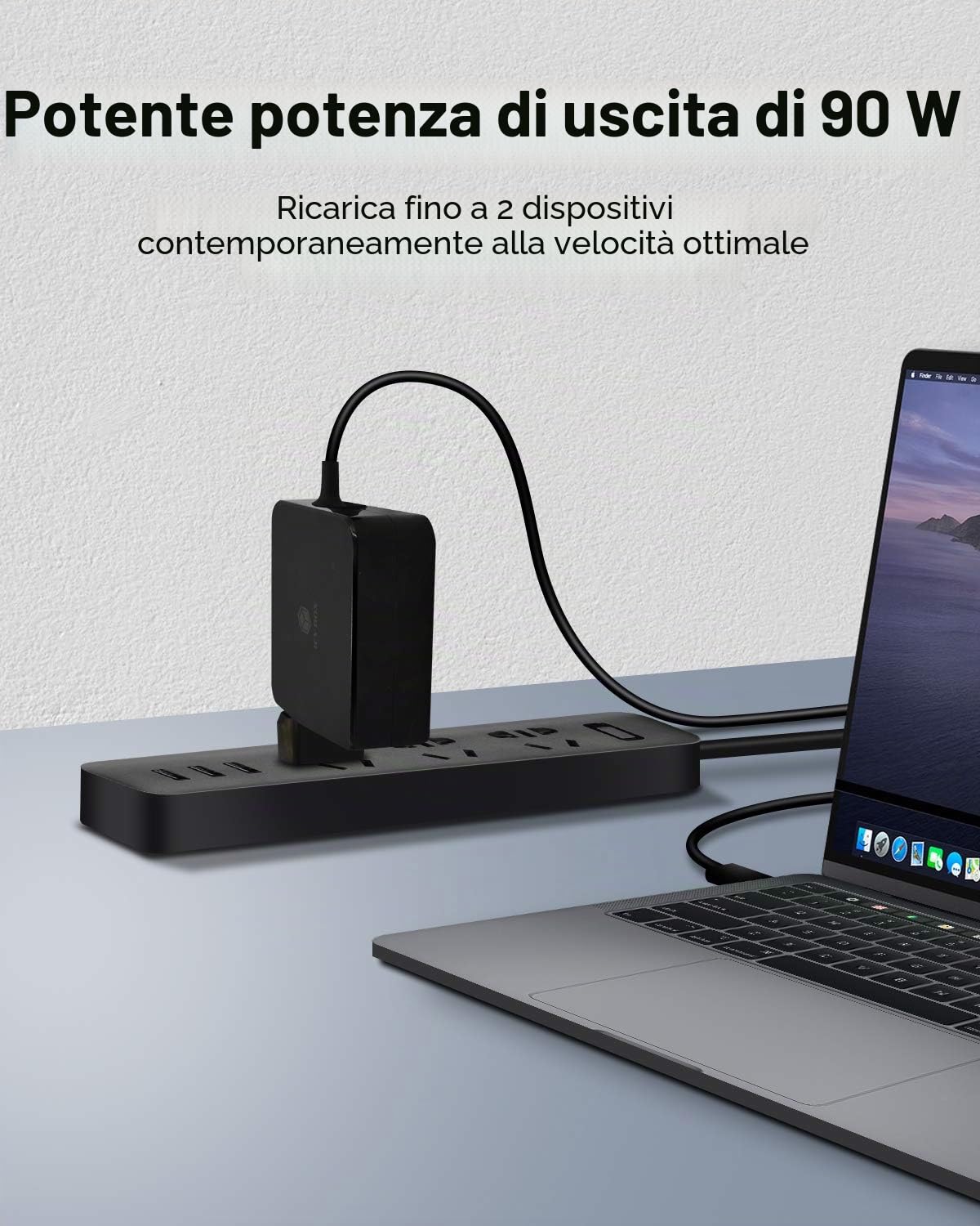 ICY BOX Power Delivery 3.0 60772 - Alimentatore di rete USB-C da 90 W, cavo da 1,8 m, colore: Nero
