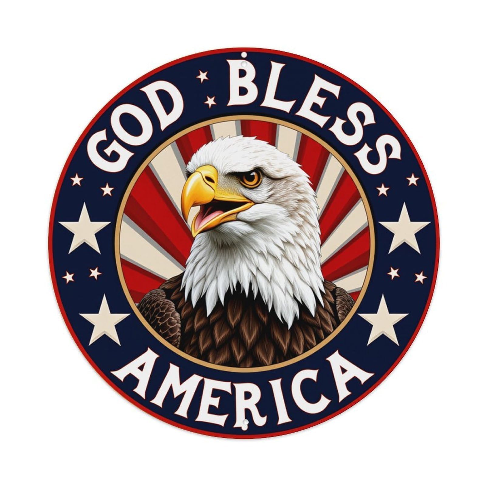 God Bless America Eagle Star Retro Metal Tin Sign, Vintage Metal Poster for Bar, Home, Man Cave, Kitchen, Laundry Room Art Decor 8x8 Inch
