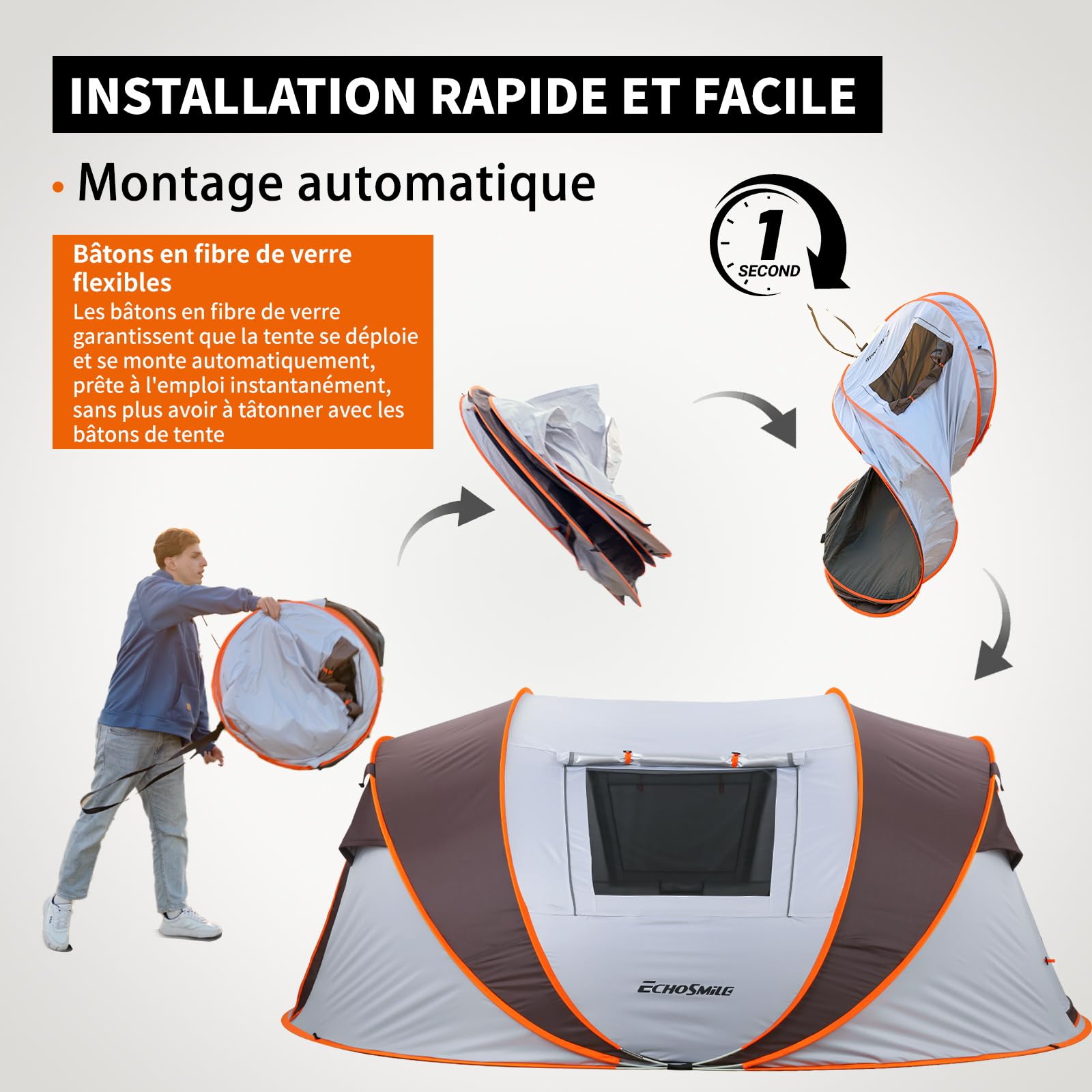 EchoSmile Tente de Camping Pop Up 2/4/6 Personnes Installation Facile Tente | Ventilée, Sac de Transport, Camping, Pêche, Randonnée,, Imperméable,Pliable, Anti-UV, Plage, Extérieur