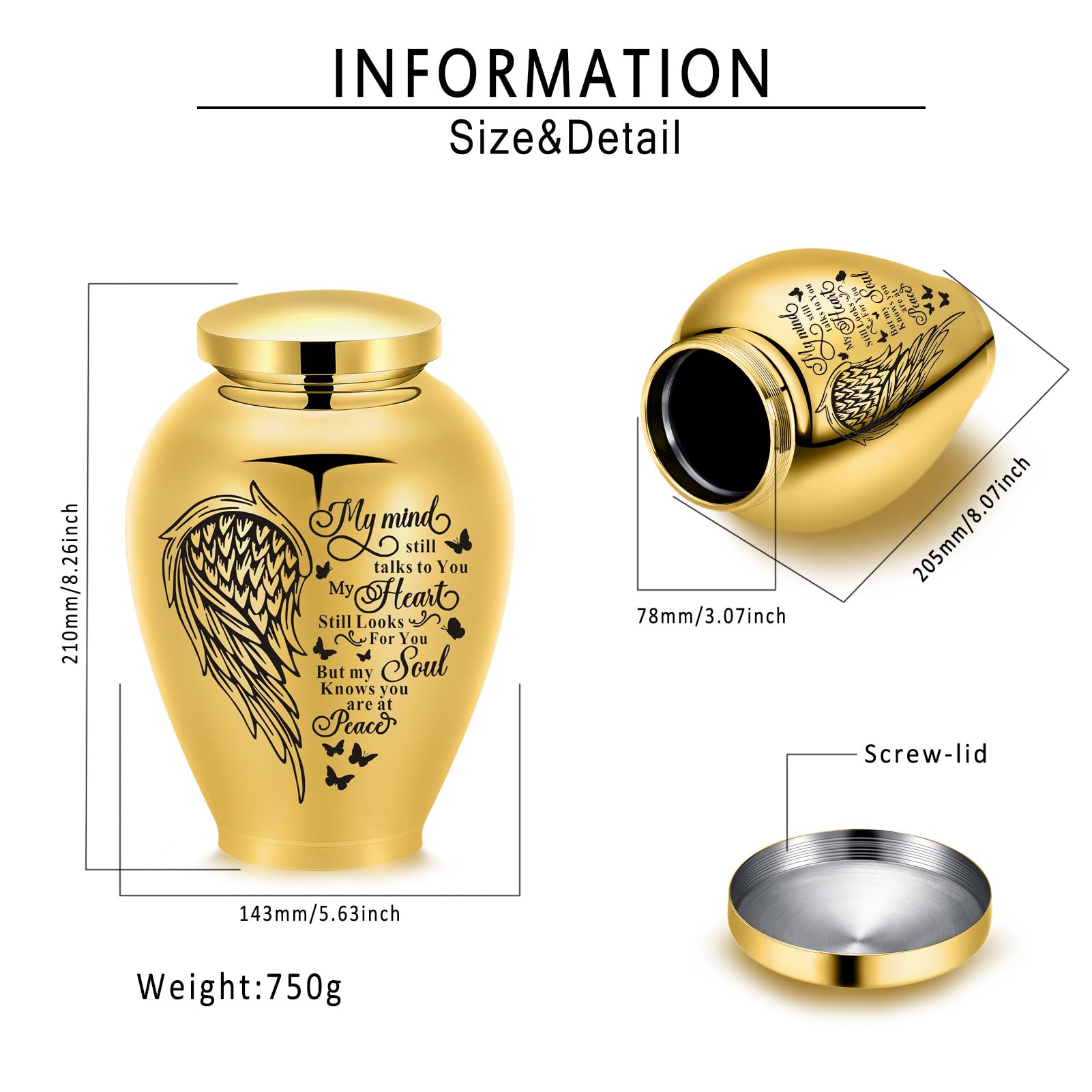 Große Einäscherung Urnen für Hunde und Katzen Haustier Urnen für Hunde Asche Haustier Urnen für Katzen Personalisierte Hund Urnen Andenken Memorial Urn für Hunde (Gold, Flügelherz)