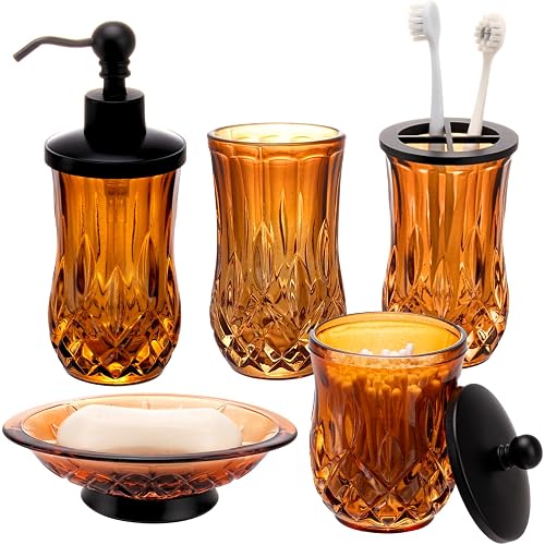 Amber Bathroom Accessories, Round Thick Glass & Zinc Alloy Pump