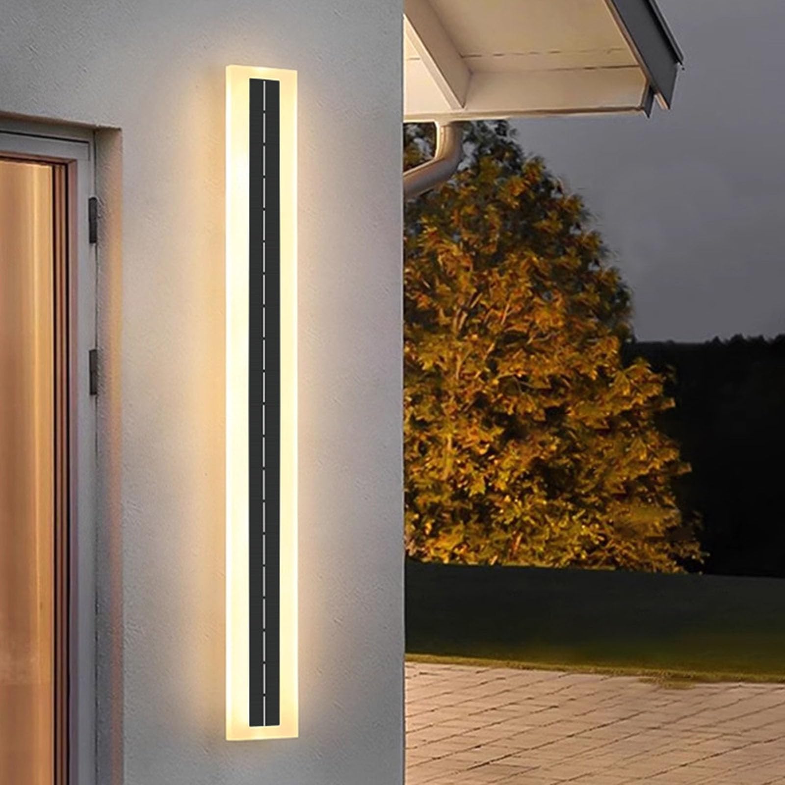 HELCEKOU Outdoor Solar Wall Light IP65 Waterproof LED Sconce - Modern Black Aluminum Fixture for Porch, Aisle, Doorway Rectangle Design 3000K/4000K/6000K Warm Light, 60cm