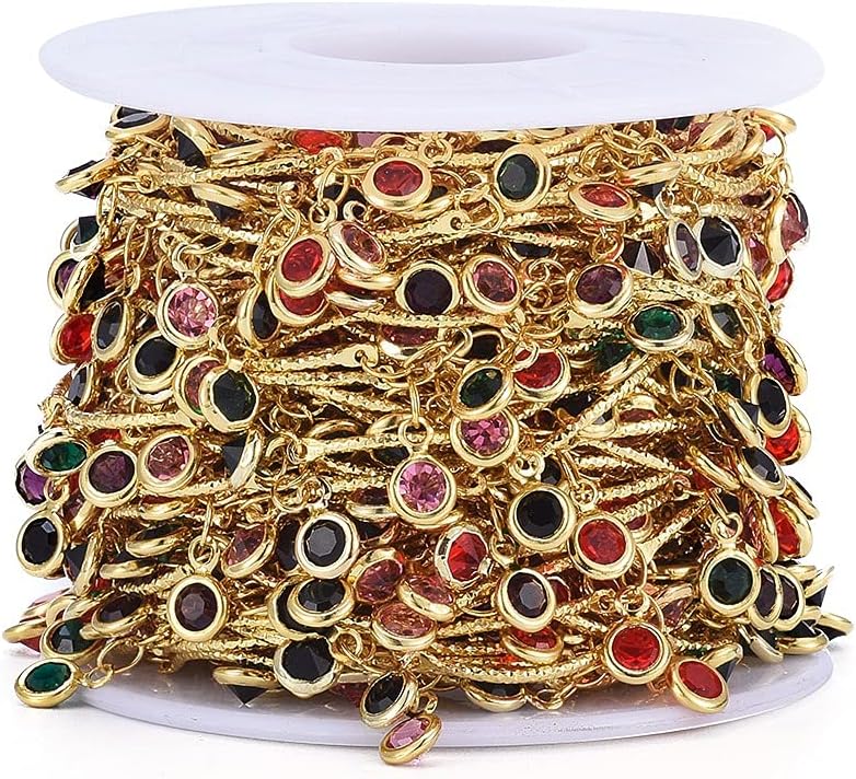 FASHEWELRY 32.8 Feet Brass Curb Chains Soldered Twisted Chains with Flat Round Coin Charms Real 18K Gold Plated for DIY Necklace Braclet Jewelry Making