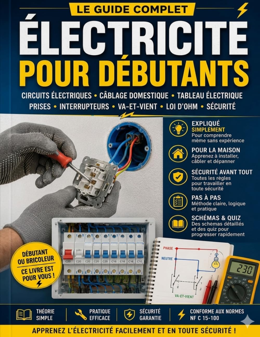 Électricité pour Débutants: Le Guide Complet pour Comprendre les Circuits Électriques, le Câblage Domestique, les Schémas, les Tableaux Électriques et la Sécurité à la Maison