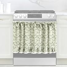 Oven Curtains Midsummer Sage Green, Cotton-Poly Blend Stove Skirt with Ruffle & Lace, Rustic Cottage Kitchen Decor, 8 Ribbon Ties