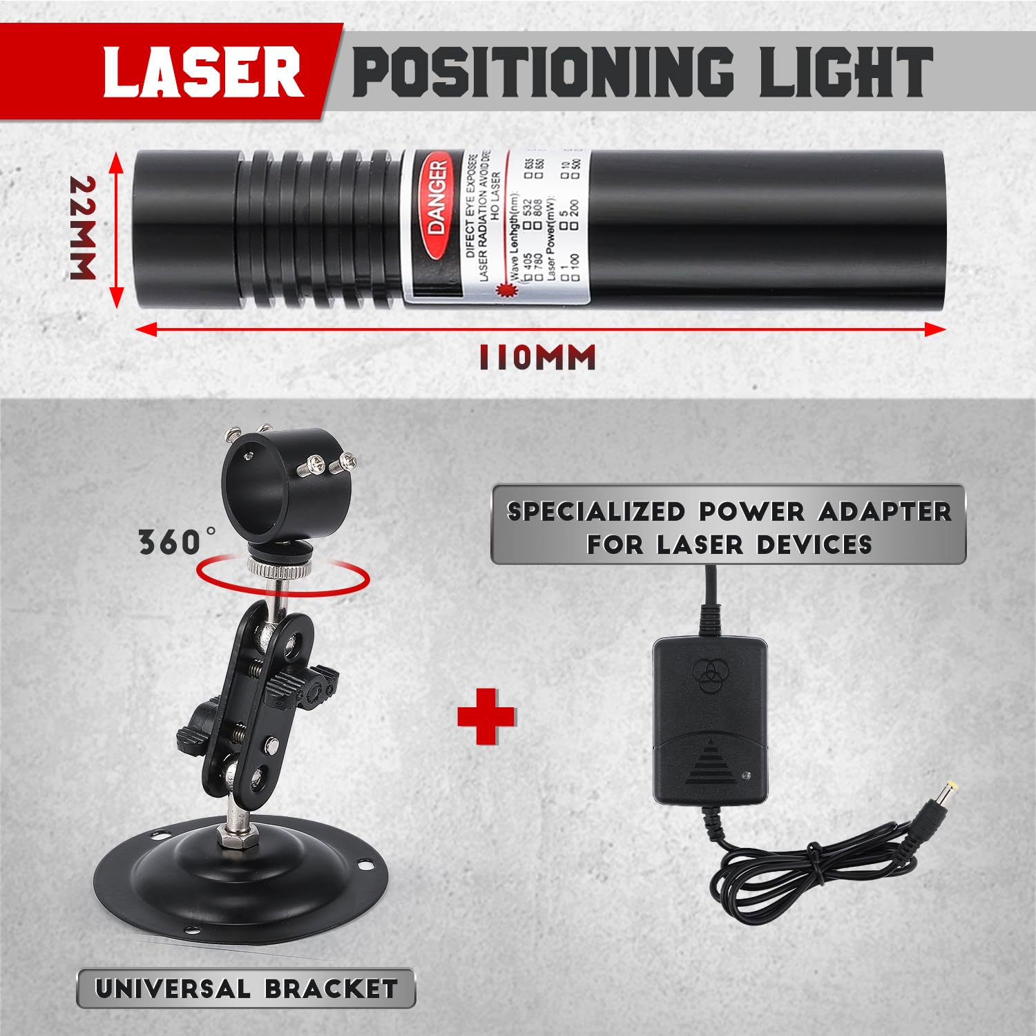 CGOLDENWALL Luce di Posizionamento Laser 635nm, Linea Retta, con Staffa Universale, Gamma di Lavoro 8-10m, per Il Posizionamento nella Lavorazione del Legno/Tessuto/Pietra