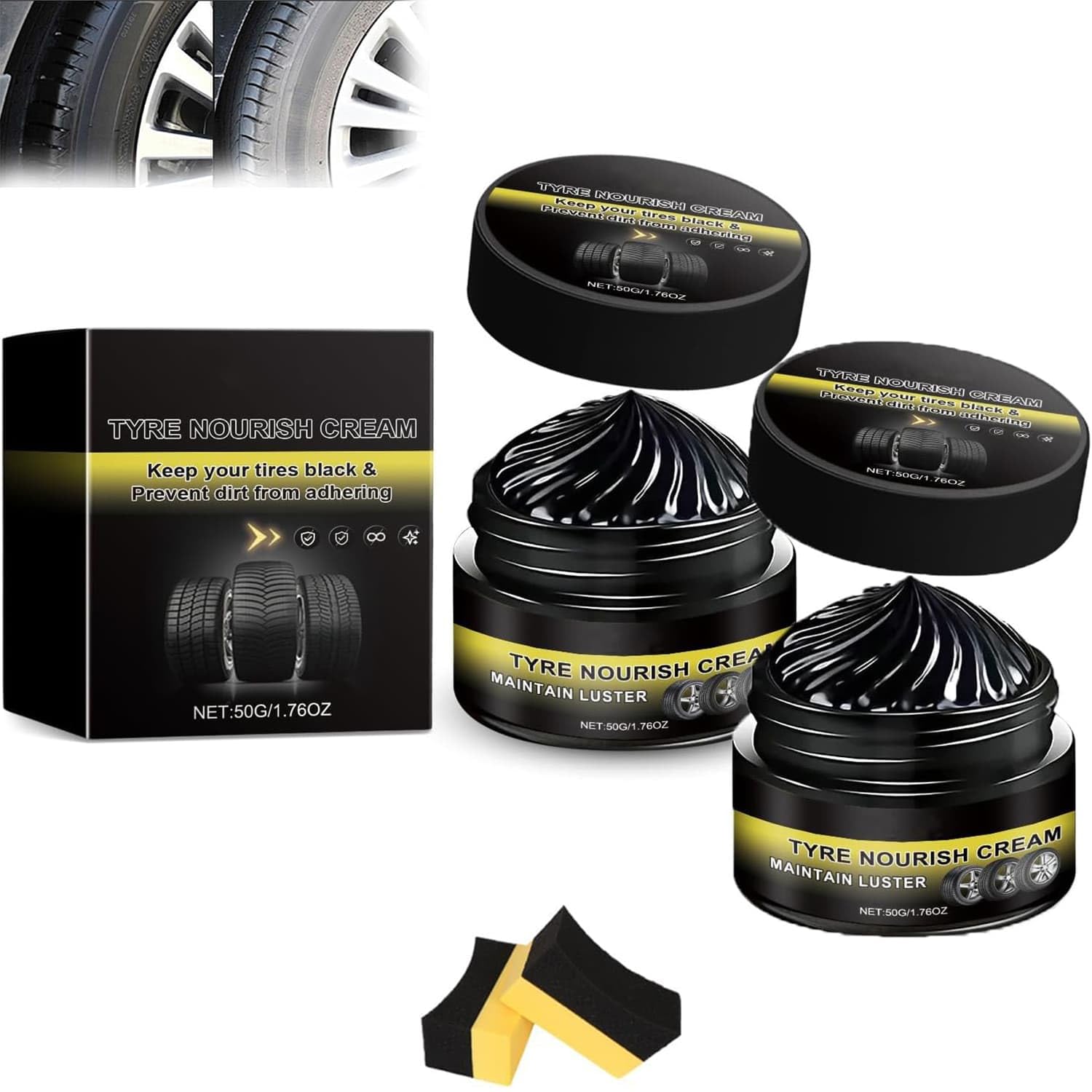 Car Tire Ceramic - Powerful Wheel Cleaning Refurbish Wax,Tyre Nourish Cream, Restores Black Gloss,Tire Shine,for Car Tires (3Pcs) - 3
