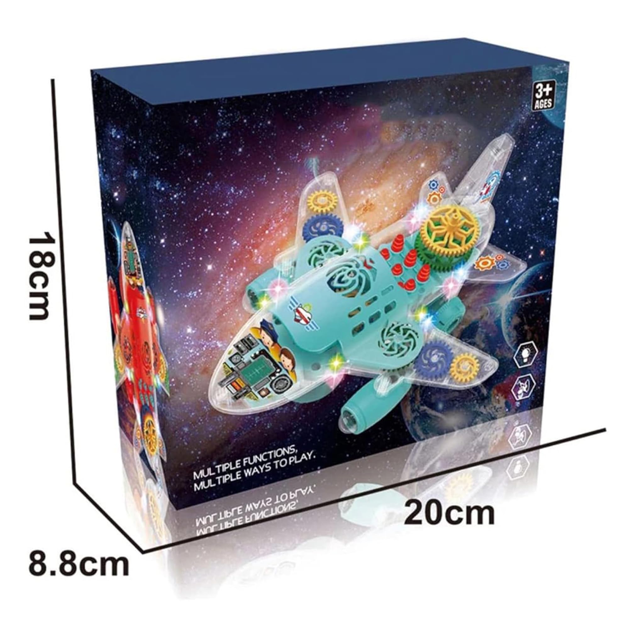 RAINBOW RIDERS Transparent Gear Plane Colorful Flash Music Airplane Toy Boys & Girls Musical Electric Toys with Bump & Go Action Plane with 3D Lightning, Moving Gears & Music (Blue) 1
