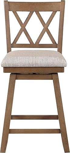 Home 2 Office Brookline Taburete de bar giratorio, taburete rústico para encimera de cocina con cojín, altura del asiento de 29 pulgadas, roble
