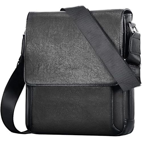 Leathario Borsello a Tracolla in pelle vegana da Uomo, Borsa a Spalla Borselli Casual in Pelle con Grande Capienza per Uso Quotidiano Viaggio Lavoro Shopping Università alla Moda