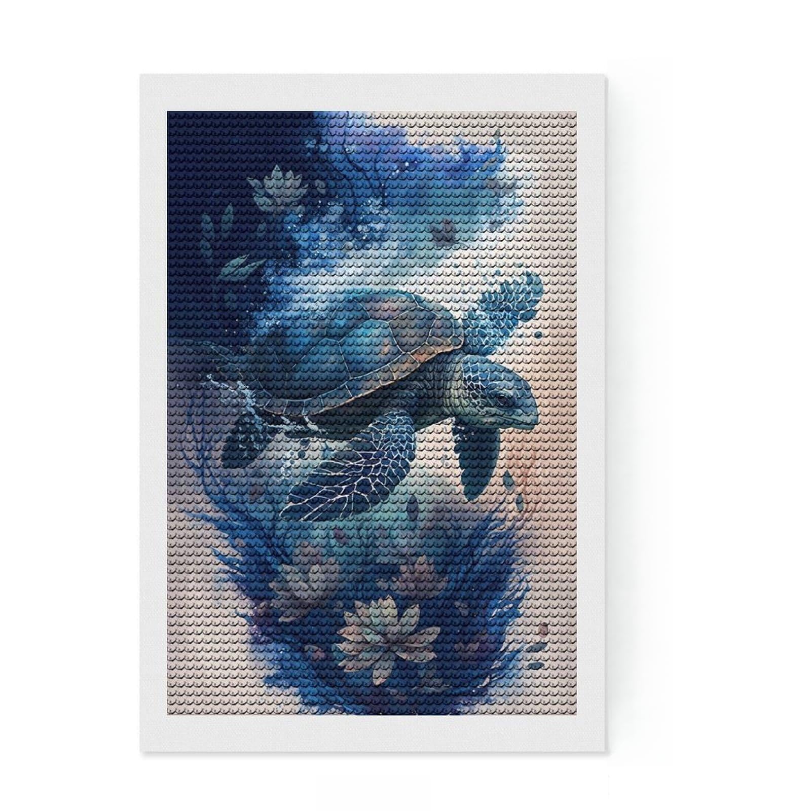 Junmoney Turtle Fantastical Diamond Art Canvas 8"x12", Home Wall Decor, for Craft Lovers, Stress Relief Craft, Holiday Gift Idea