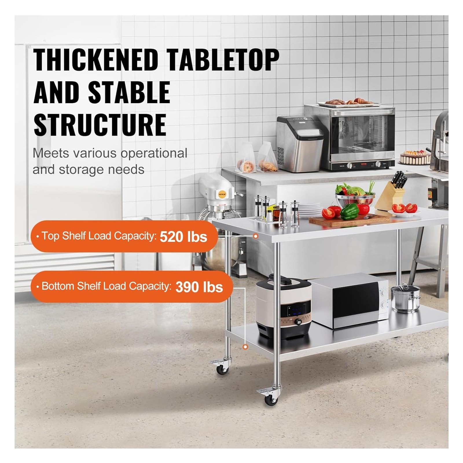 Edelstahl-Arbeitstisch – Robuster, Rollender Lebensmittelzubereitungstisch Aus Metall Mit Rollen, Lenkrolle, Grillständer, Mikrowelle, Outdoor-Küchentische, Arbeitsplatte(60x40x83cm)