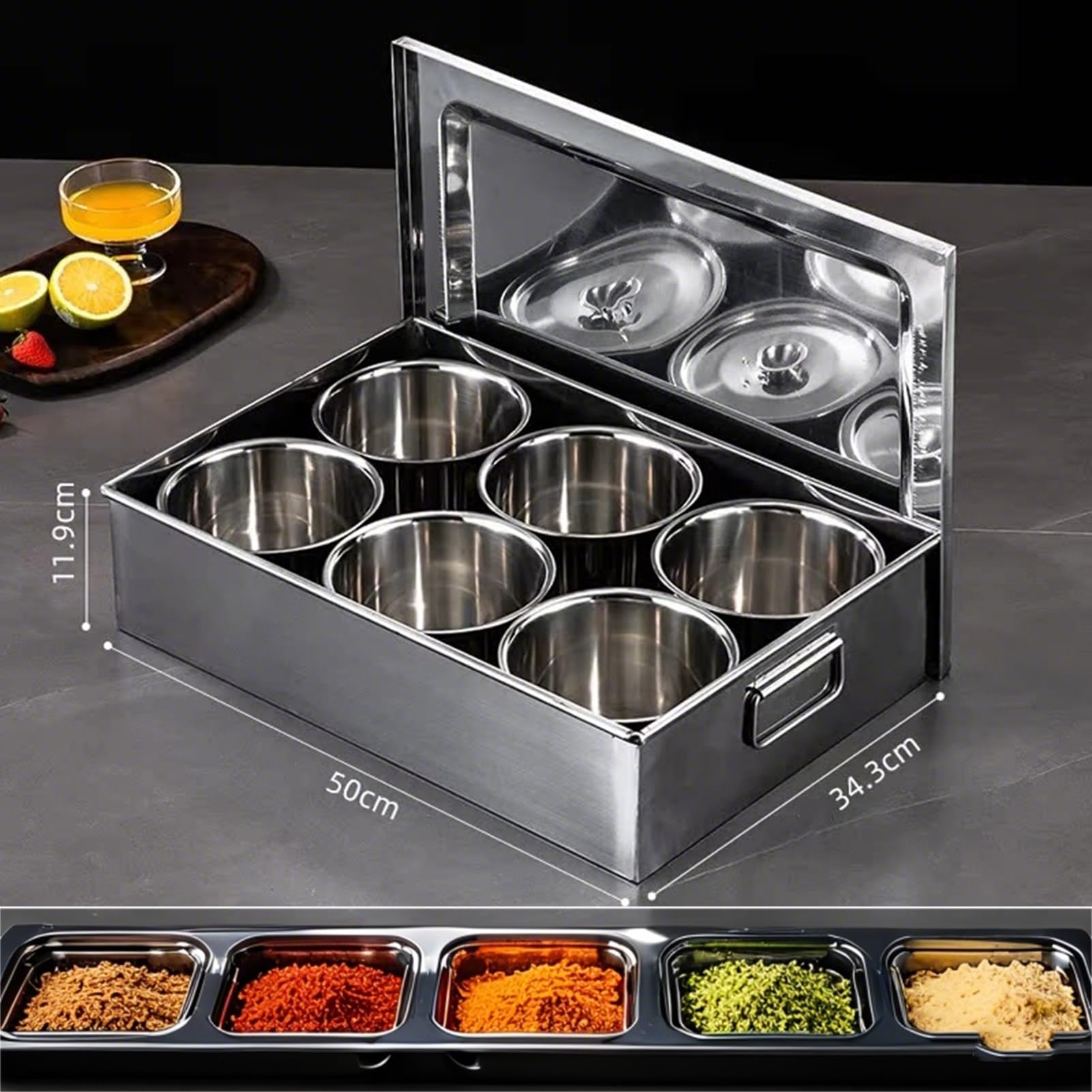 Pizza-Topping-Station aus Edelstahl, wiederverwendbare Gewürzbehälter mit Deckel, Gewürzregal für Saucen, Zutaten und Gewürze – perfekt für Hobbyköche
