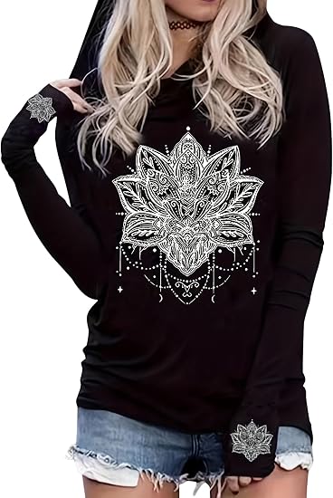 Live by The Sun Love by The Moon Hoodie Women's Sun and Moon Casual Long Sleeve Sweatshirt Round Neck Pullover Tops
