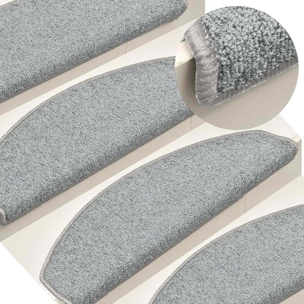 Stufenmatten 15 Stück 65x24x4 cm Hellgrau Halbrund Groß Treppenstufen Matten, Teppich Innen für Treppen, rutschfest Stufenmatten Treppenteppich