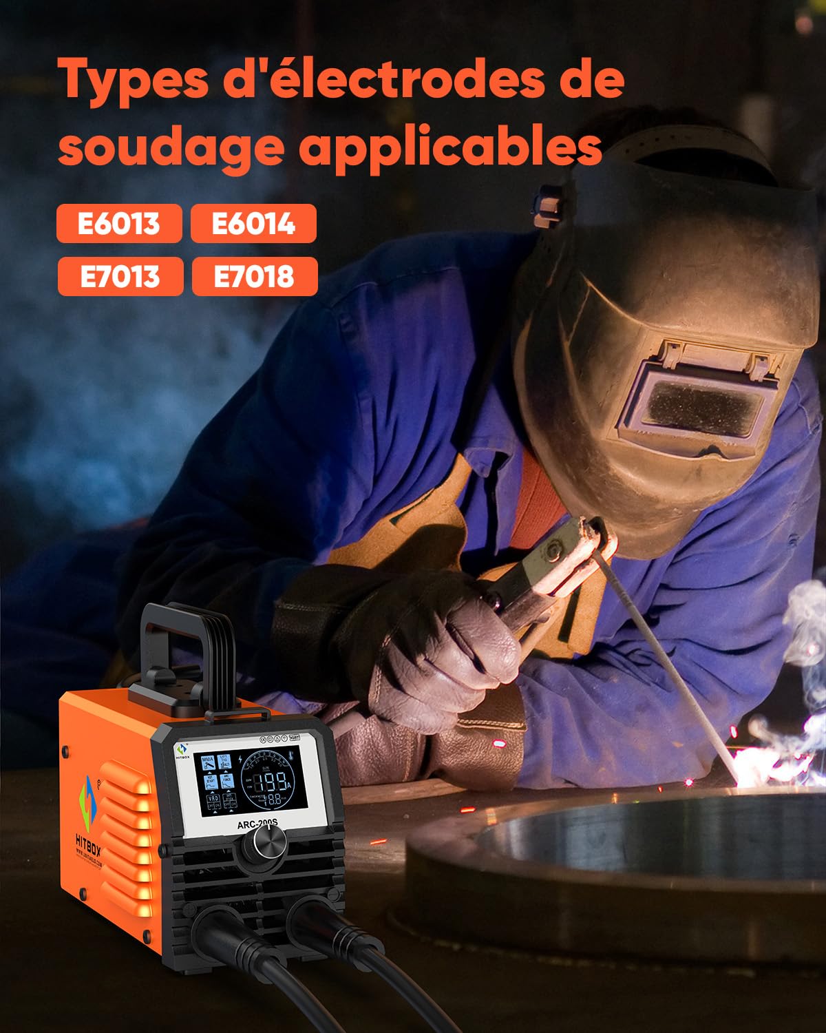 HITBOX Mini Poste à Souder Inverter 200A 2-en-1 MMA/Lift TIG - Compact avec Affichage LED - Hot Start, ARC Force - Pour Débutants et Travail à Domicile (ARC200S)