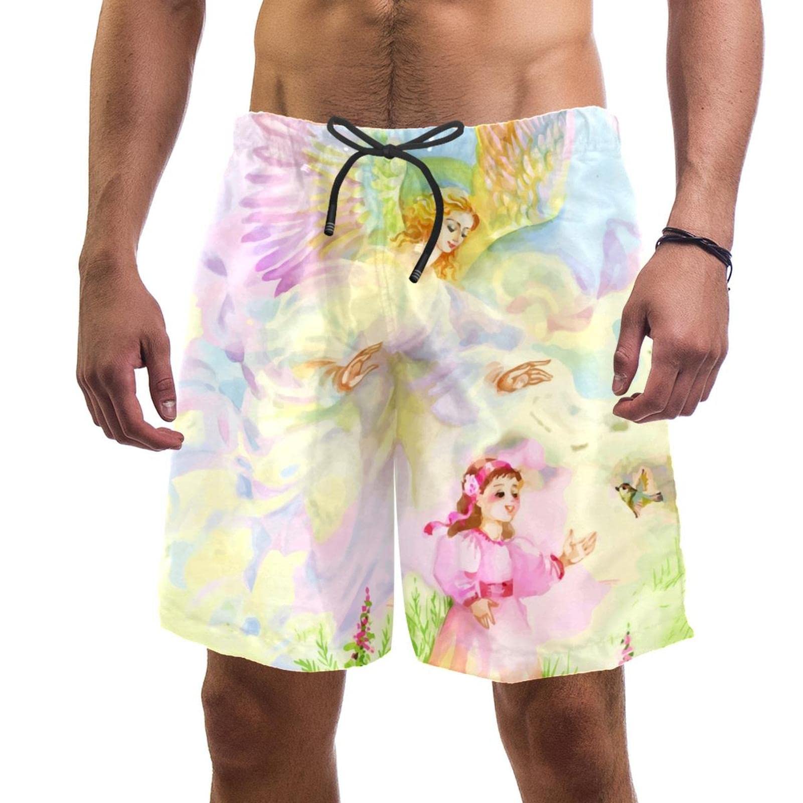 SOLJEOP Angel Coming in The Christmas to Send Wishes (3) Swim Trunks Elastic Swimsuit Board Shorts Beach Shorts with Pockets for Men