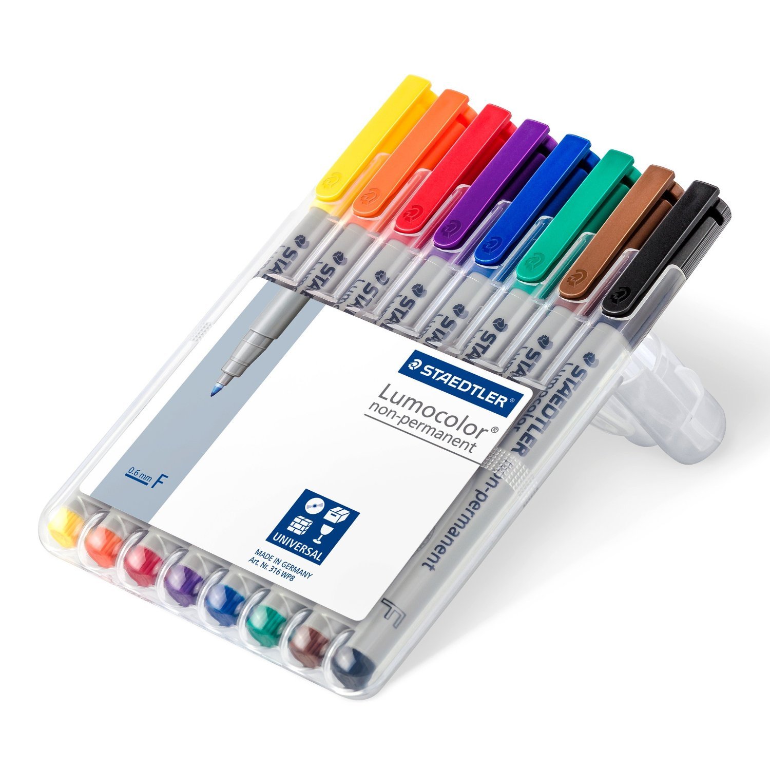 Staedtler 316 Lumocolor Pen Non-permanent Fine 0.6mm Line Assorted 316WP8 [Wallet 8]
