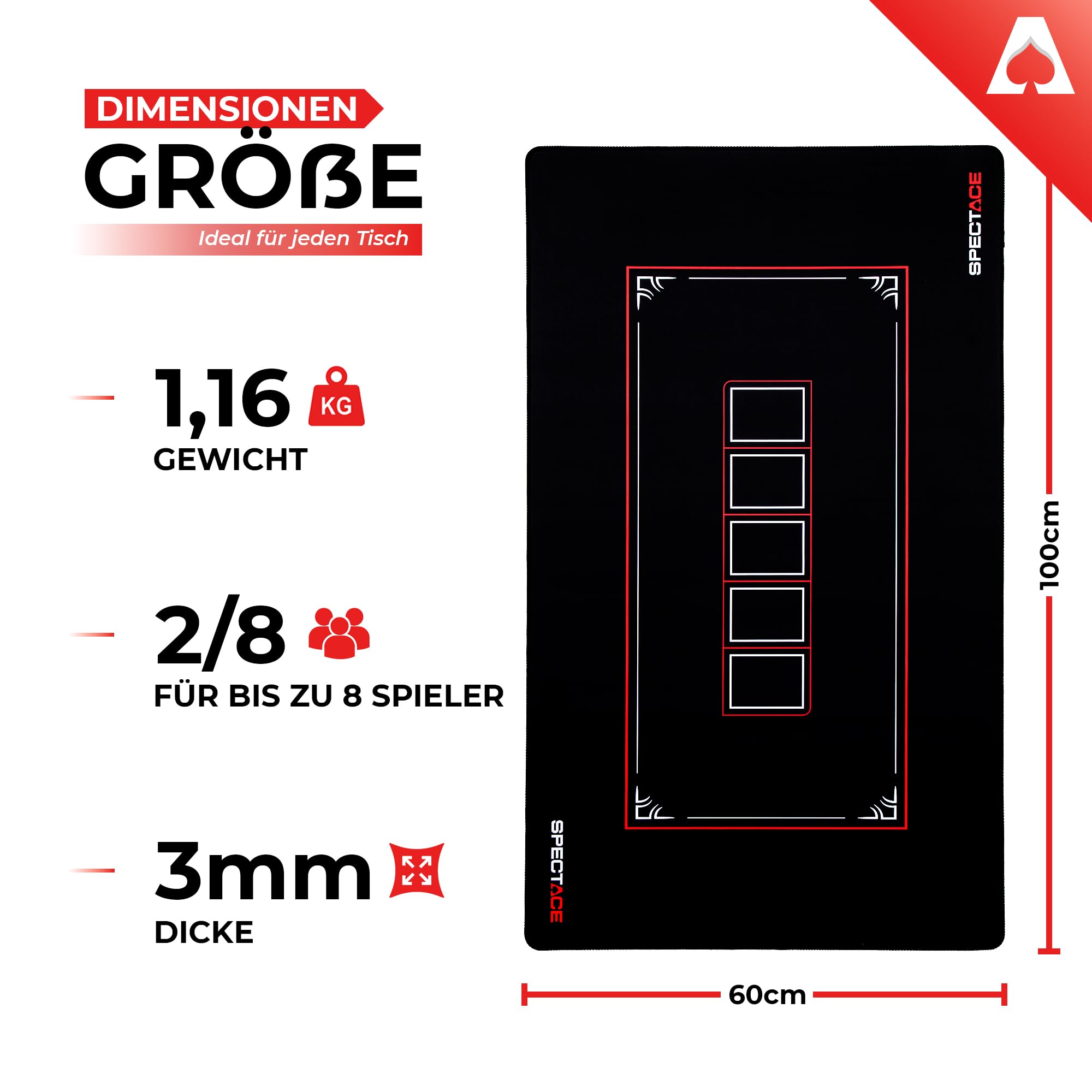 Pokermatte 100 x 60 cm, Ideal für Poker, Pokertisch, Pokerkarten und Pokerchips - Professionelle Spielmatte für Poker Set, Casino und Gesellschaftsspiele