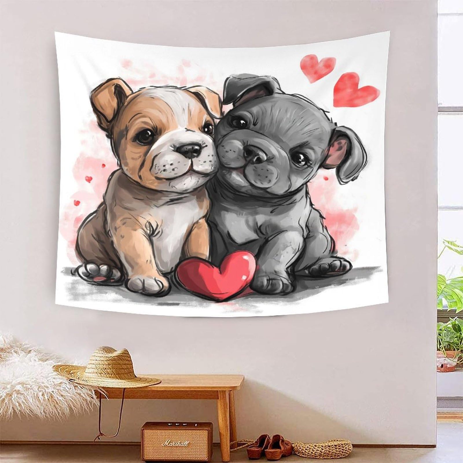 Tapisserie murale bouledogue français 3D tenture tissu salon cosy - 7