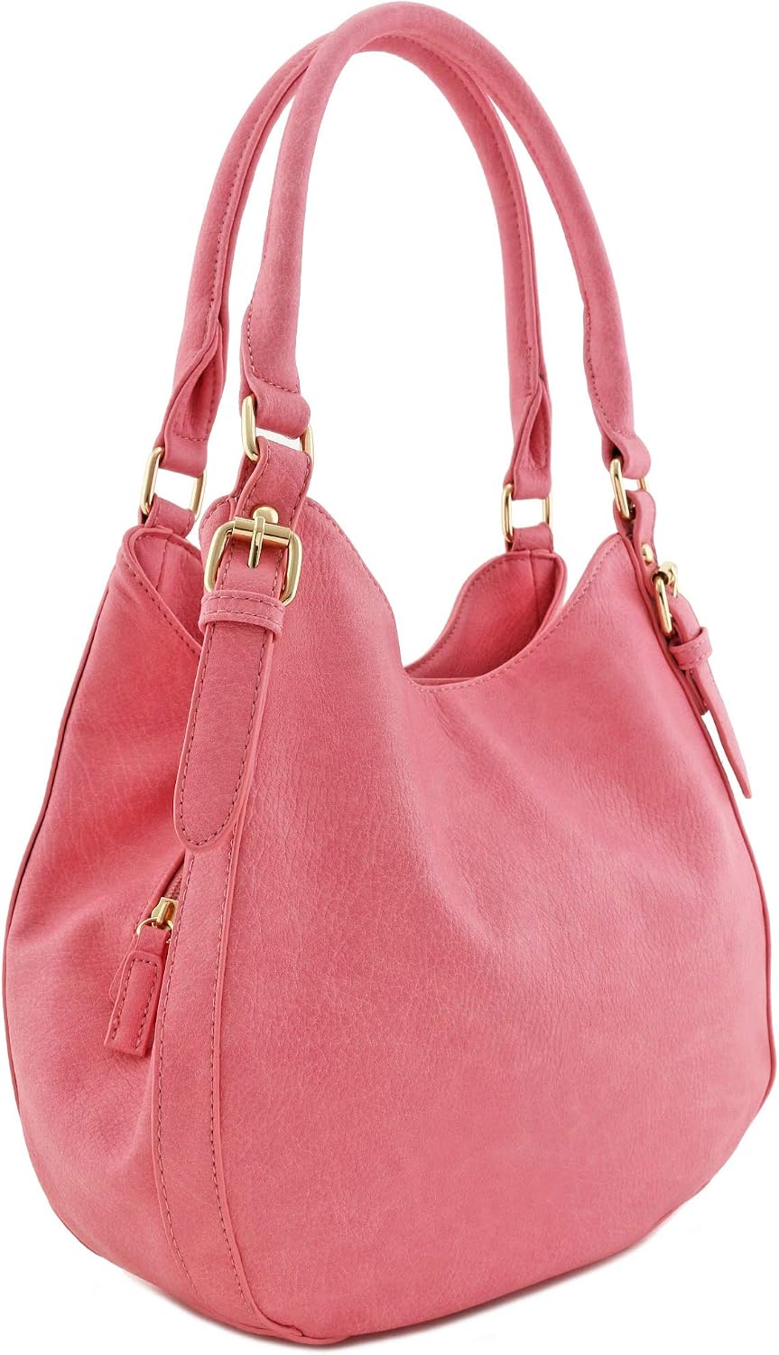 Light-weight 3 Compartment Faux Leather Medium Hobo Bag (Pink)