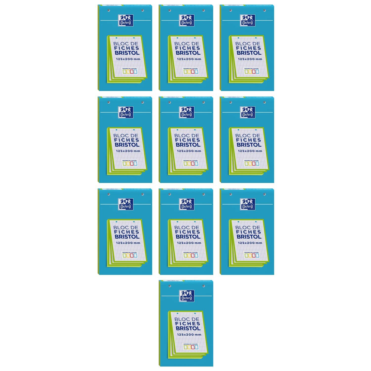 OXFORD Lot de 10 Blocs de 30 fiches bristol 125X200 perforées Q5/5 vert