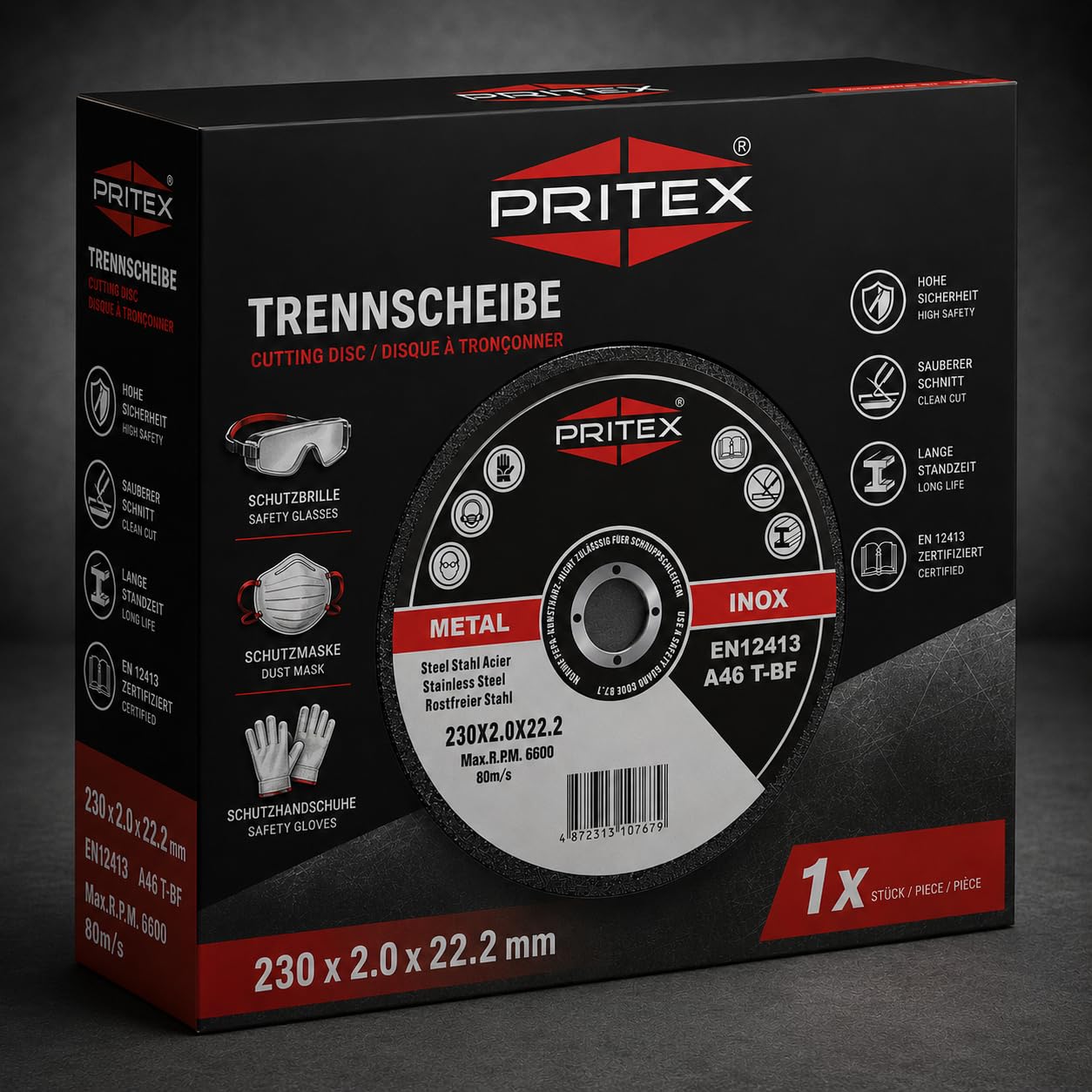 PRITEX – 50 Stück Profi Trennscheiben 230 x 2.0 mm Metall – gerade Flexscheiben zum Schneiden von Stahl, Edelstahl & Blech – Inox Schneidscheiben für alle gängigen Winkelschleifer geeignet