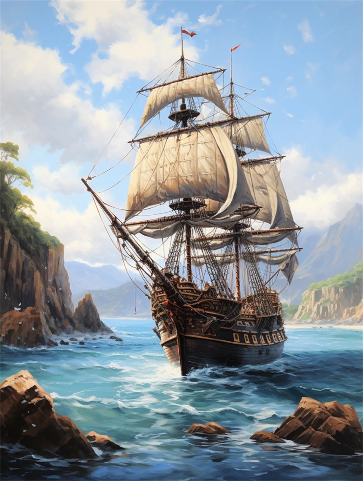 Amazon | 60x80cm 14CT 刻印されたクロスステッチ 風景油絵海の帆船