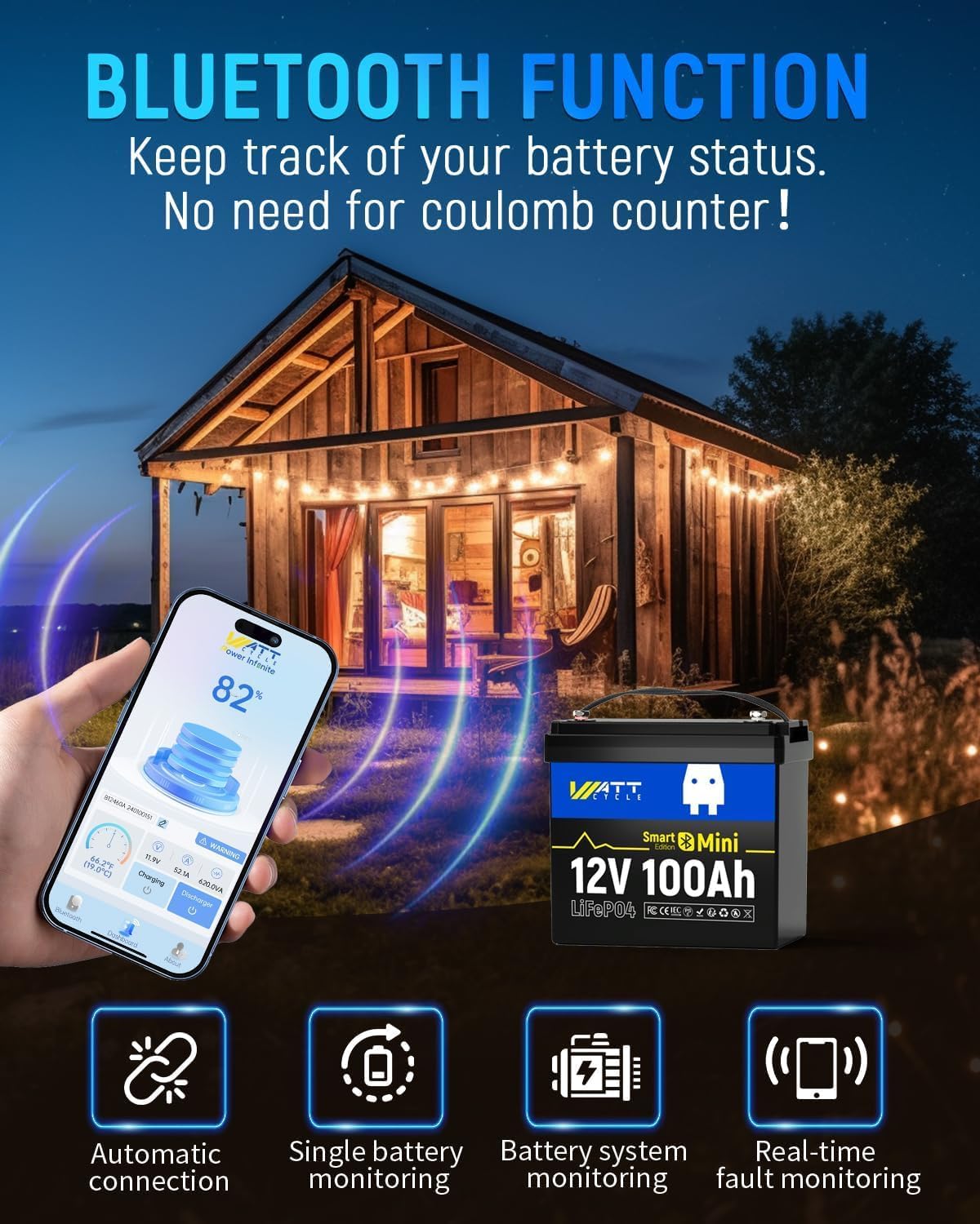 12V 100Ah LiFePO4 Bluetooth Battery (3 Pack) with 14.6V 20A Lithium Battery Charger, BCI Group 24, 100A Smart BMS, Phone Bluetooth Monitoring, 15000 deep Cycles, Marine Trolling Motor RV