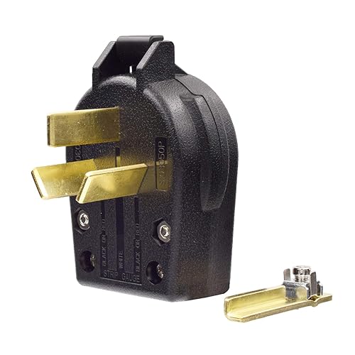 NEMA 10-30P y NEMA 10-50P, 30 y 50 amperios, 125 y 250 voltios, 3 polos, 3 cables, enchufe de ángulo recto intercambiable de 3 clavijas para