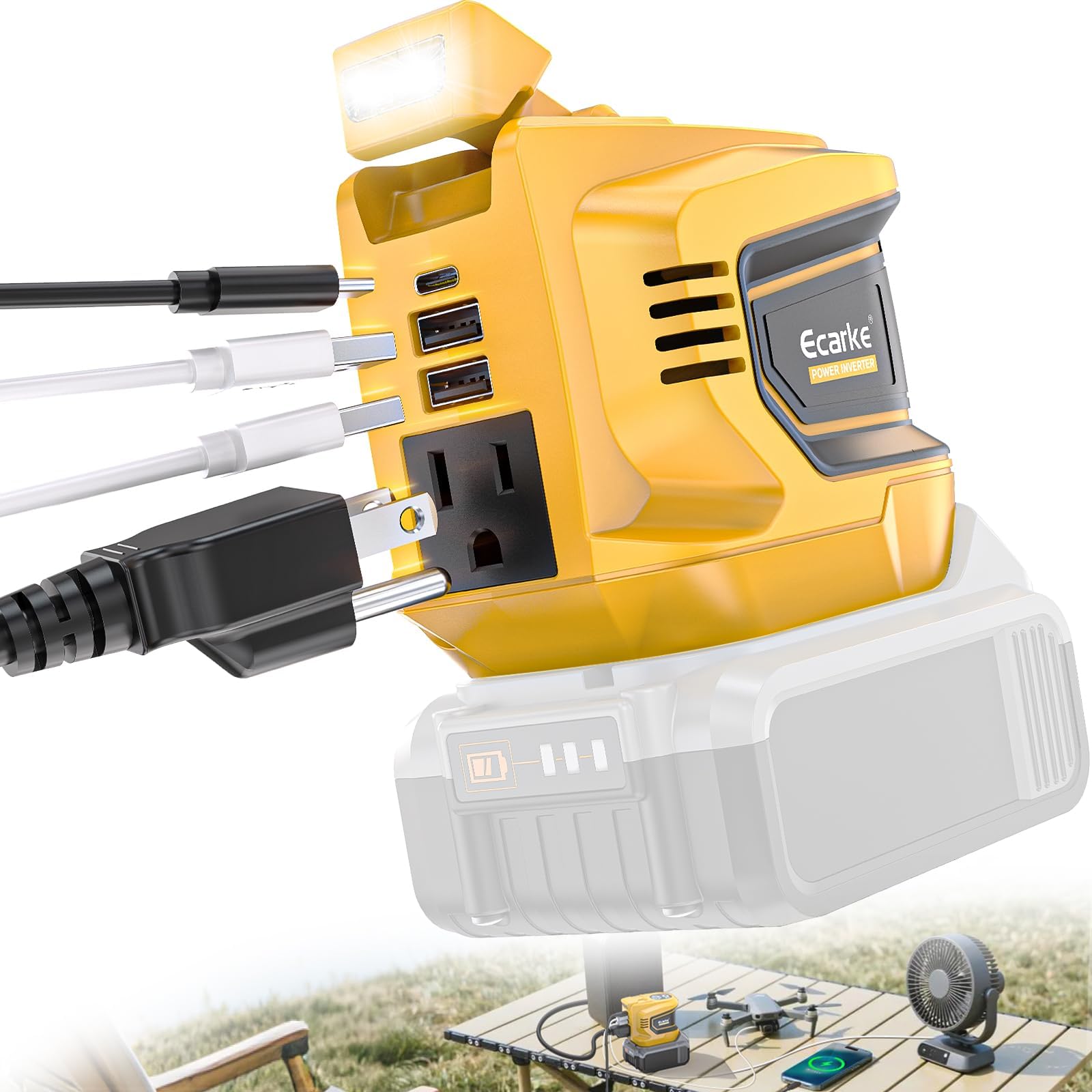 200W Power Inverter Compatible with DeWalt 20V Battery Ecarke Real 200W DC 20V to AC 110V Battery Inverter