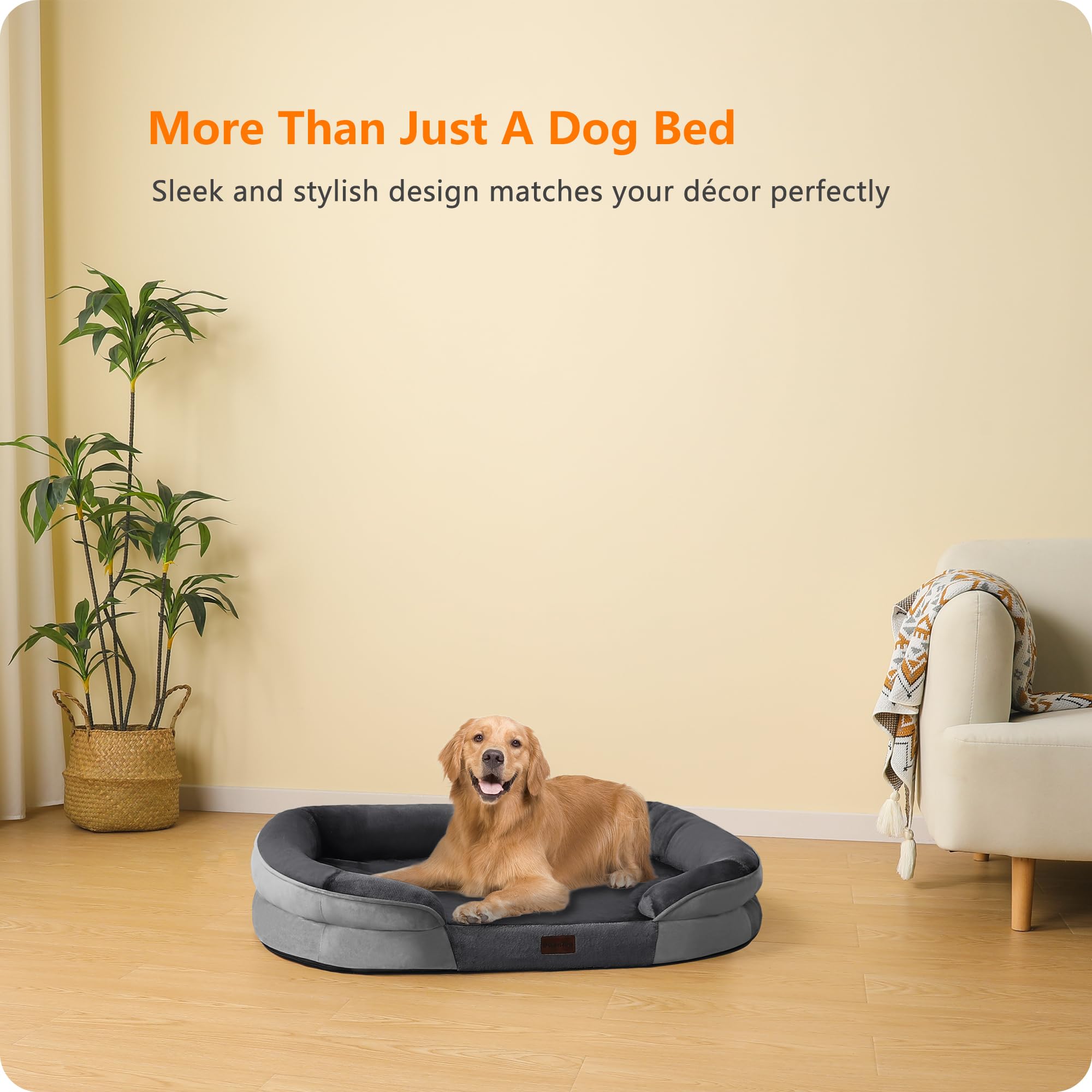 Dwanton Cama ortopédica para perros grandes, sofá impermeable con soporte de espuma de huevo, cama lavable para mascotas con cojín de refuerzo de cuatro lados, con funda extraíble y parte inferior