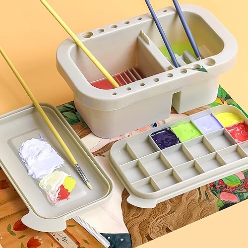 Miniatura 4 de WUWEOT Paquete de 3 pinceles multiusos para pintar, lavabo, cepillo de pintura de plástico, limpiador y soporte, 18 paletas, tapa para interior y