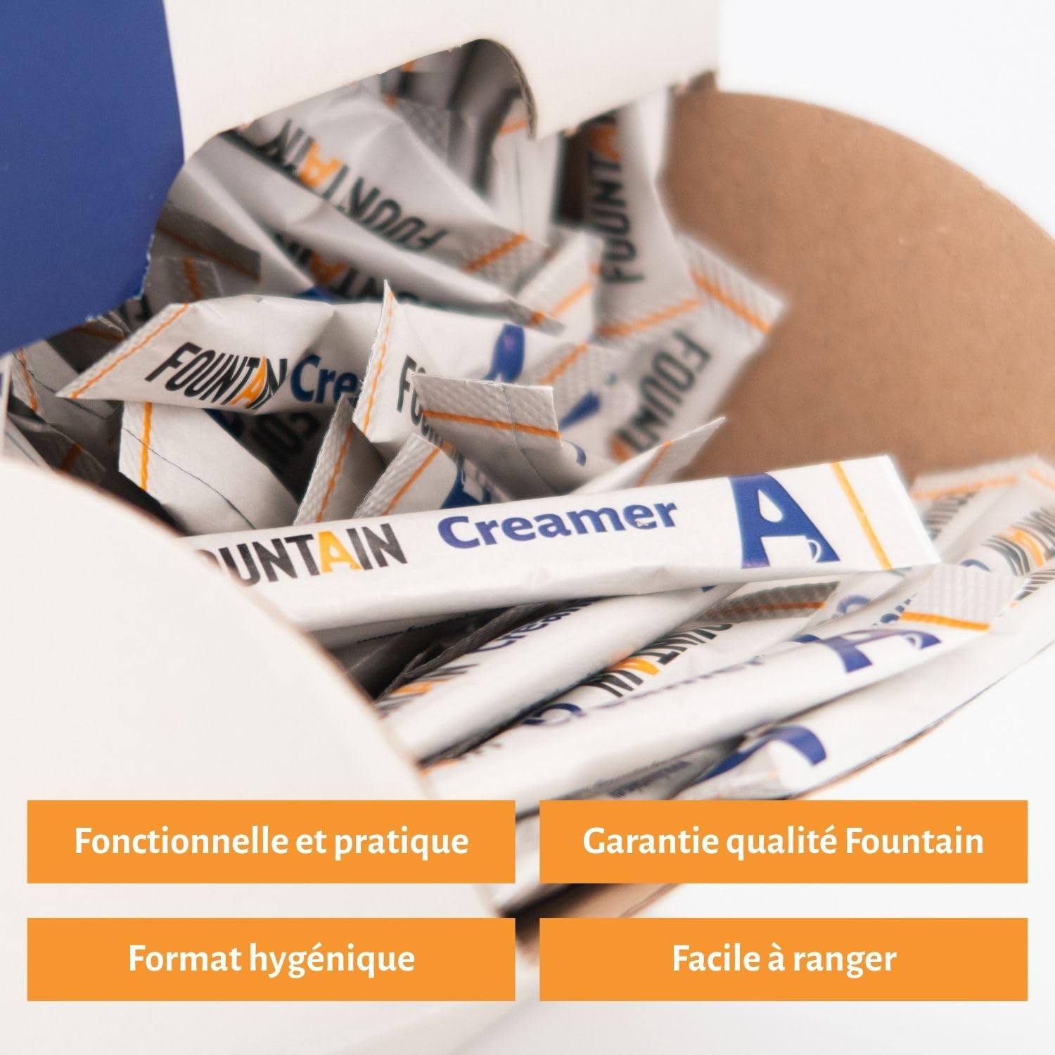 Fountain - Sachets de lait en poudre - En dosettes individuelles de 2,5 gr dans une boite distributrice - pour tasse de café ou de thé - 2,5 gr x 600 sachets