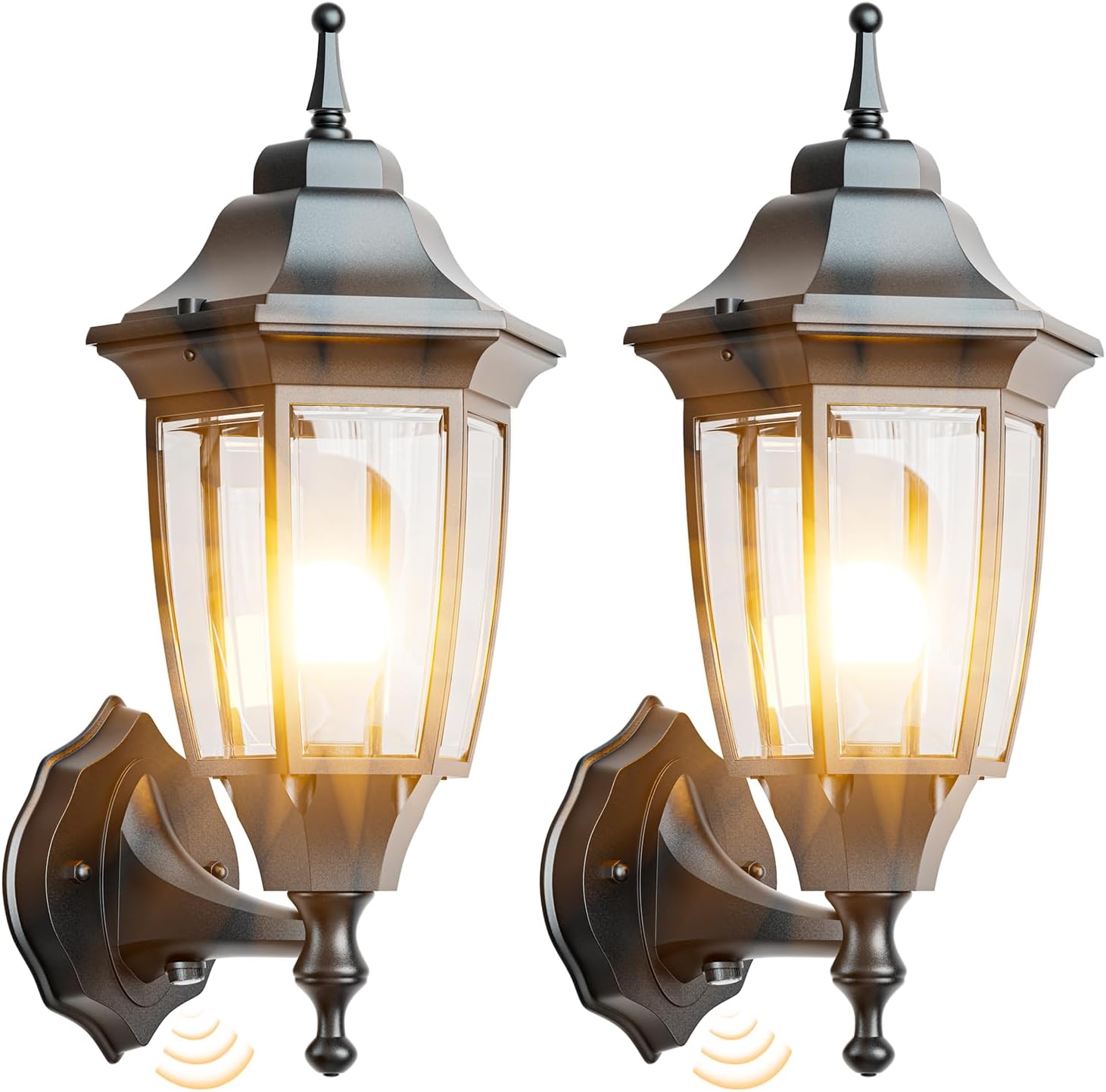 EMART Dusk to Dawn Outdoor Porch Light, Exterior Anti-Corrosion, Waterproof Aluminum & Glass Shades Wall Lamp Fixture, Modern Sconce Lantern for Yard, House, Garage - 2 Pack, Black ๏ผBulb Included๏ผ
