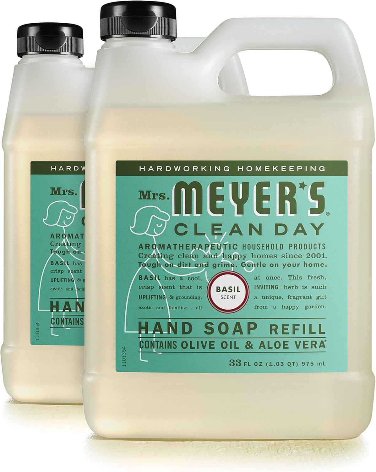 CLEAN DAY Hand Soap Refill, Made with Essential Oils, Biodegradable Formula, Basil, 33 Fl. Oz - Pack Of 2