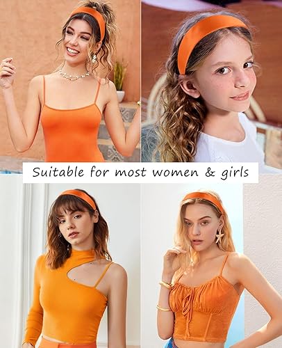 Miniatura 9 de Wecoe Diadema de satén para mujer de 1.6 pulgadas de ancho, diadema de seda azul marino, antideslizante, a la moda, banda lisa para el cabello,