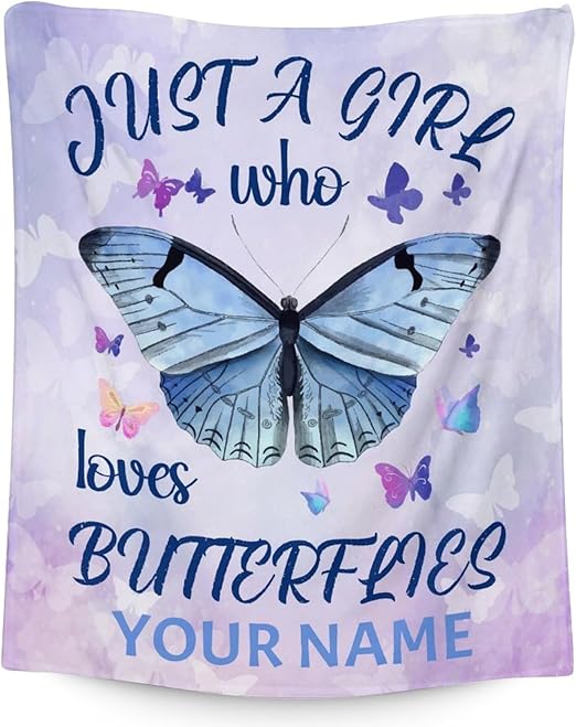 Personalized Butterfly Blanket Gifts with Name - 50"x60" Cute Throw for Women, Girls - Purple Soft Fuzzy Blankets for Bed, Couch & Living Room