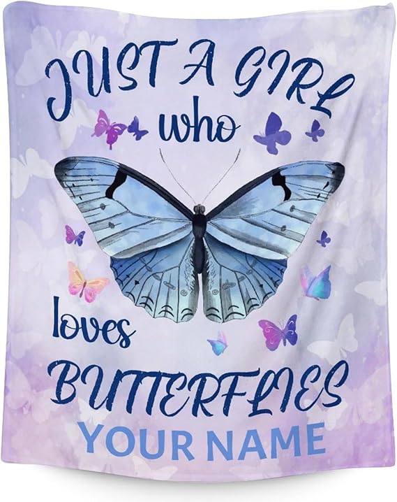 Personalized Butterfly Blanket Gifts with Name - 50"x60" Cute Throw for Women, Girls - Purple Soft Fuzzy Blankets for Bed, Couch & Living Room